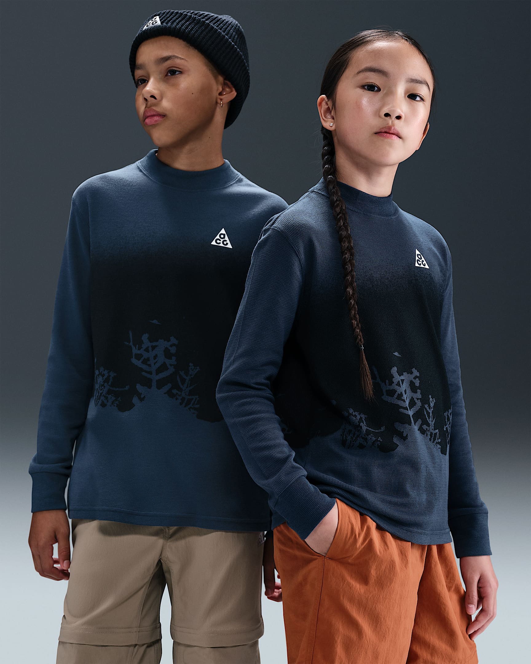Nike ACG 大童长袖华夫格上衣 - 闪电蓝/山峰白