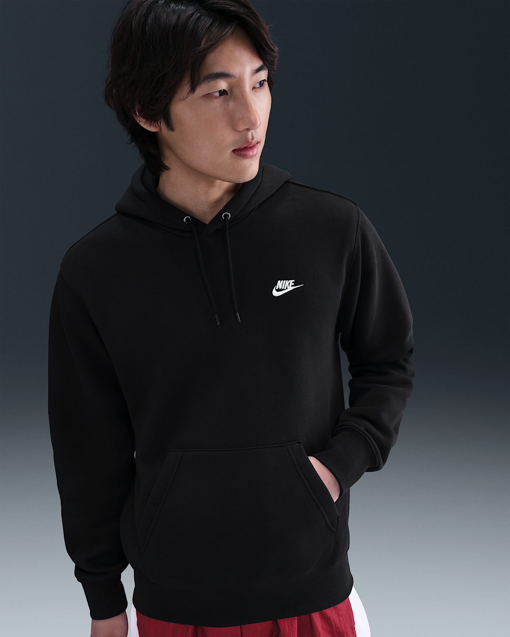 Nike Club 男子加绒套头连帽衫 - 黑/黑/白色