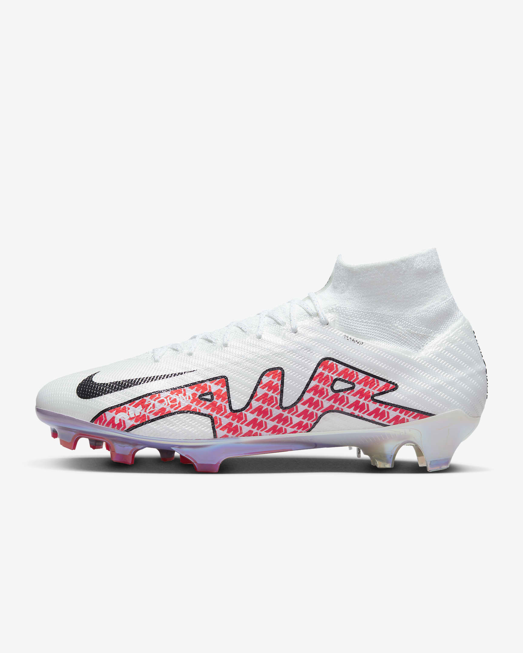 Nike Zoom Superfly 9 Elite FG 男子天然硬质草地高帮足球鞋抓地钉鞋 - 白色/椰奶色/亮深红/灰黑