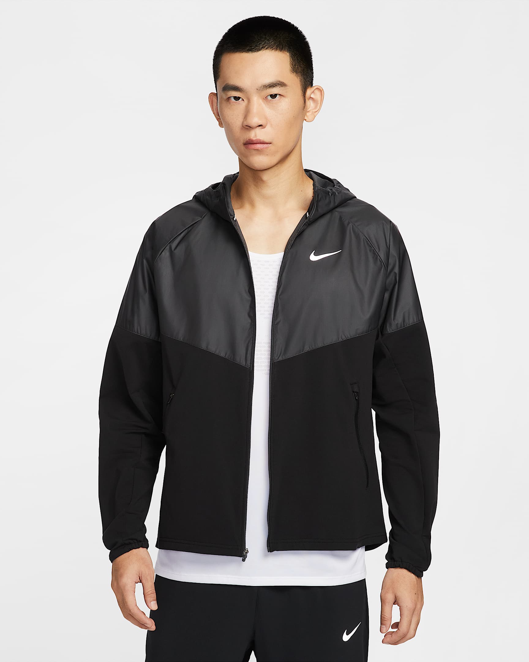 Nike Miler Repel 男子冬季款拒水加绒拼接跑步夹克 - 黑/煤黑