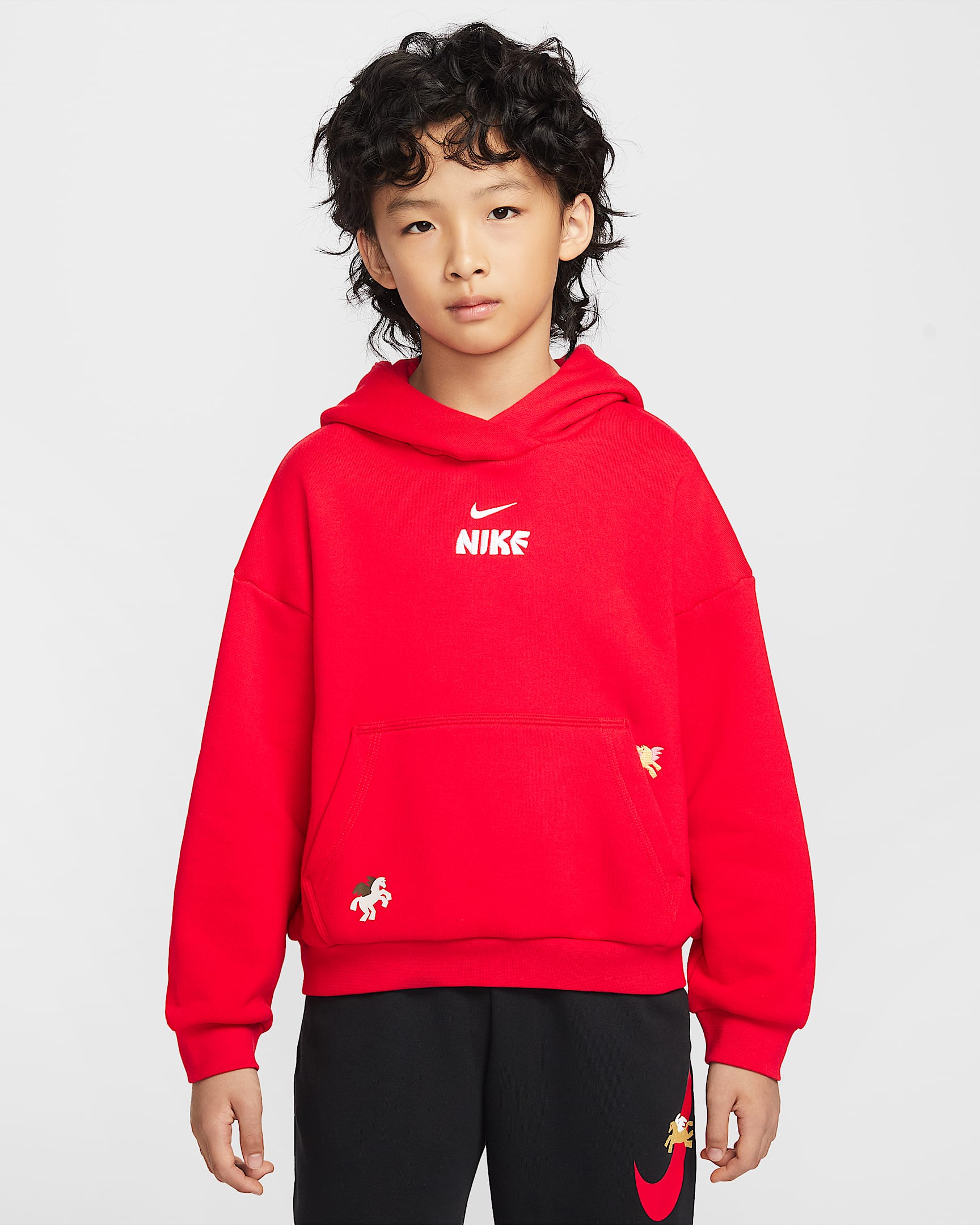 Nike Sportswear Club Fleece 马年限定脱缰系列新年款大童连帽衫 - 大学红
