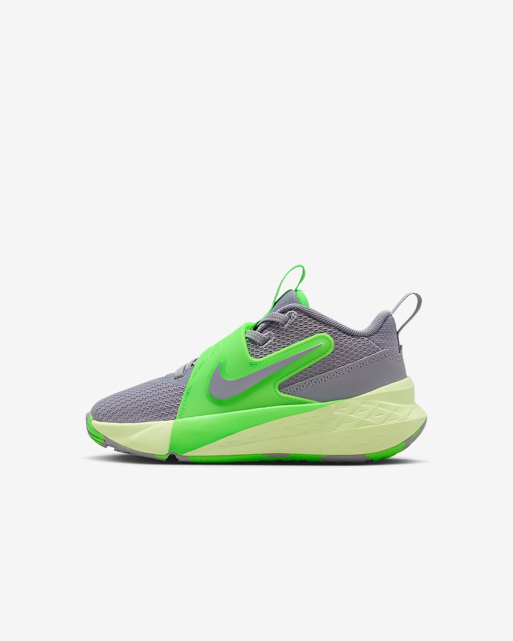 Nike Team Hustle D 12 幼童易穿脱运动鞋 - 水泥灰/冲击绿/浅柠色/水泥灰