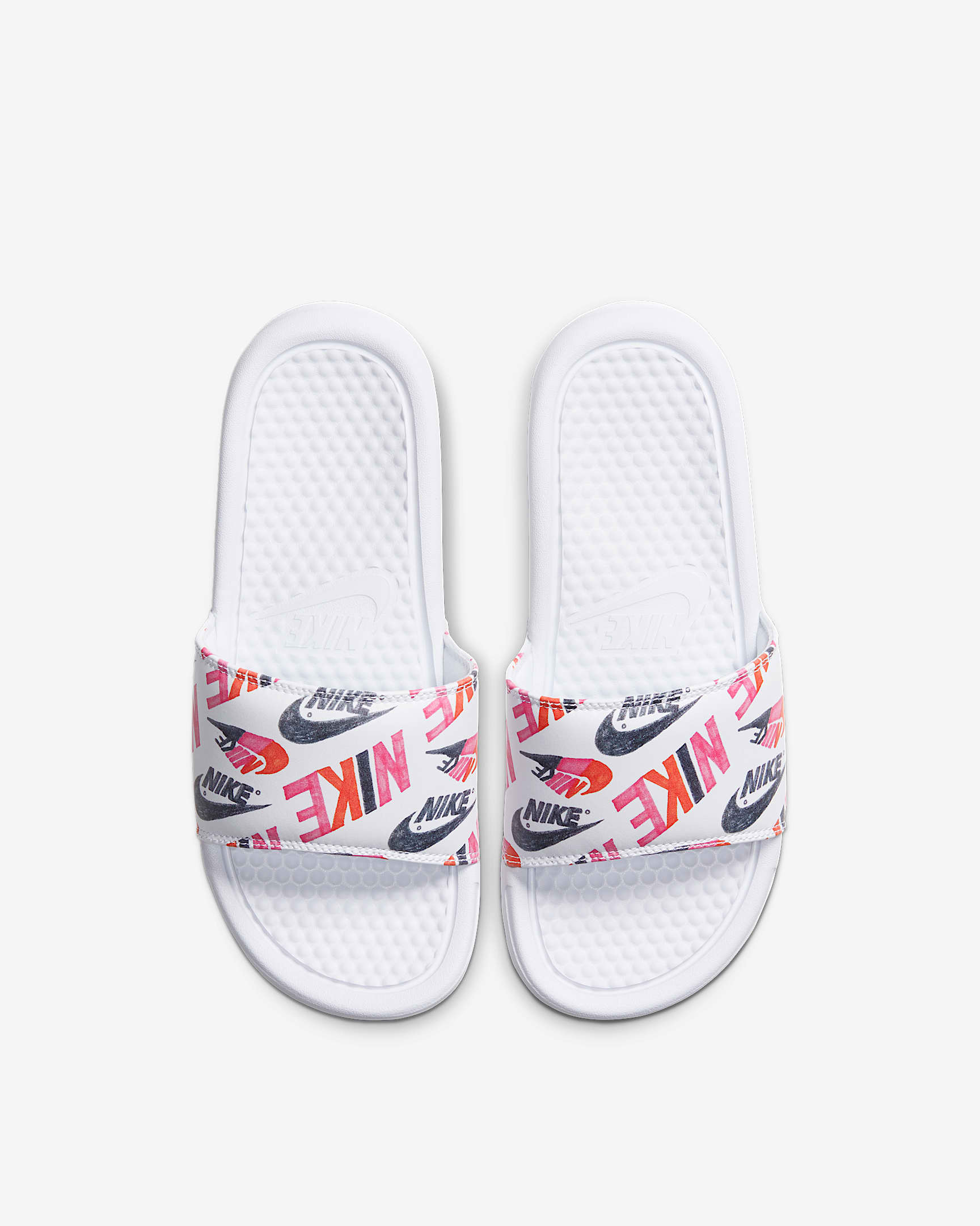 Nike Benassi JDI Print 女子拖鞋 - 白色/莲花粉/队橙/黑