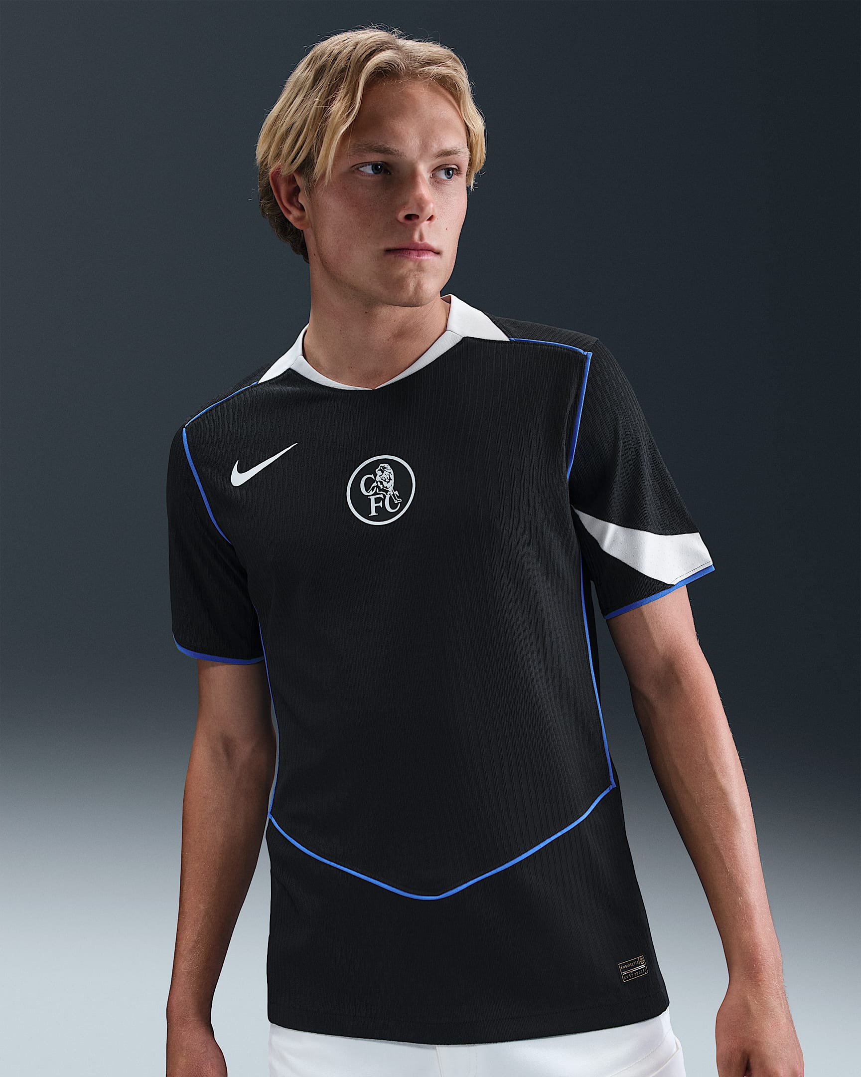 2025/26 赛季切尔西第三球衣球员版 Nike Dri-FIT ADV Total 90 男子速干足球球衣 - 黑/领域银/游戏宝蓝/领域银