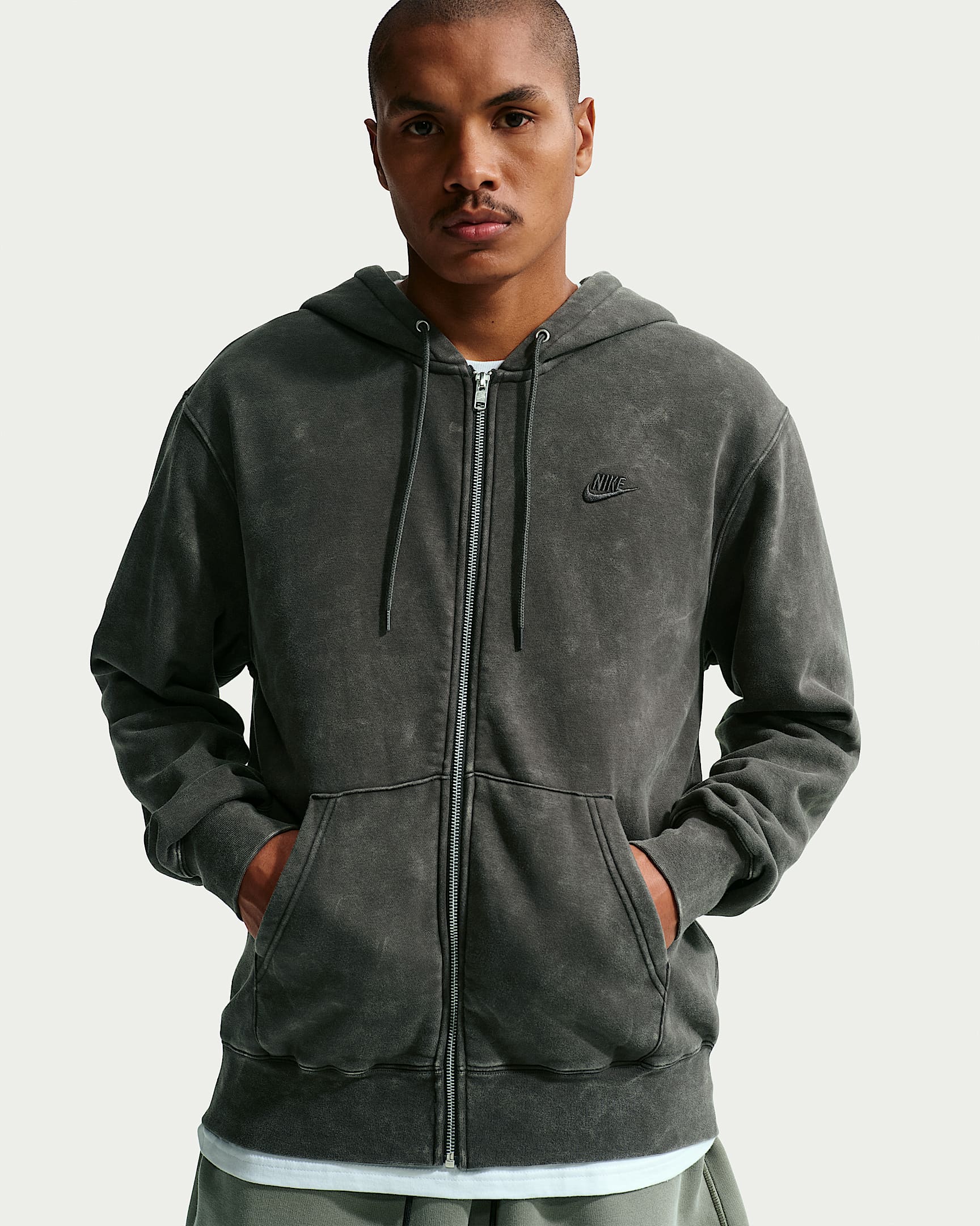 Nike Club 男子全长拉链开襟加绒连帽衫 - 煤黑/煤黑