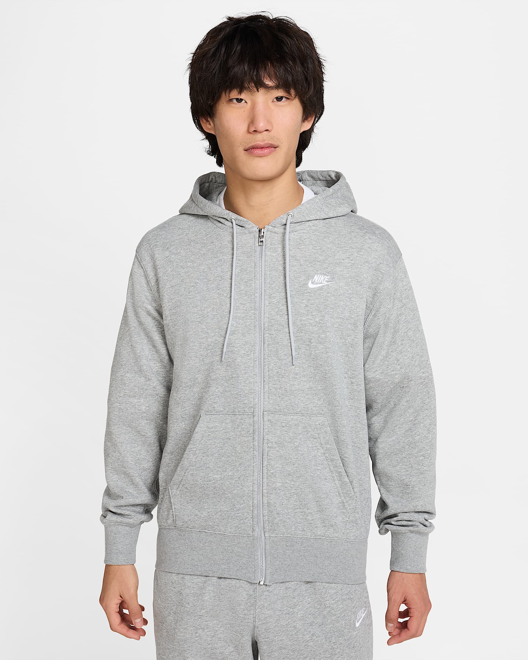 Nike Club 男子全长拉链开襟法式毛圈连帽衫 - 调色暗灰/浅烟灰/白色