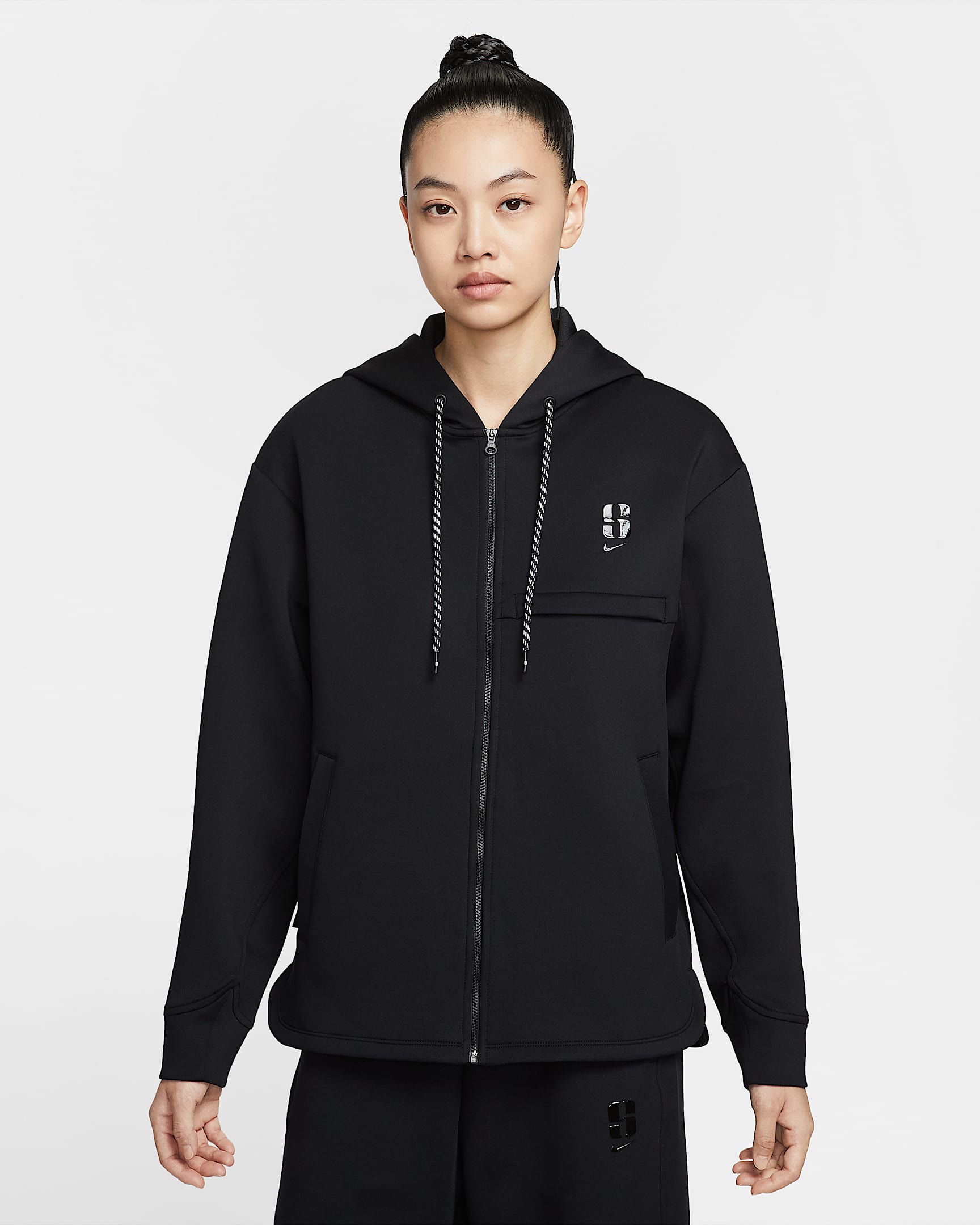 Sabrina Dri-FIT 萨布丽娜女子速干宽松全长拉链开襟篮球连帽衫 - 黑/黑/黑