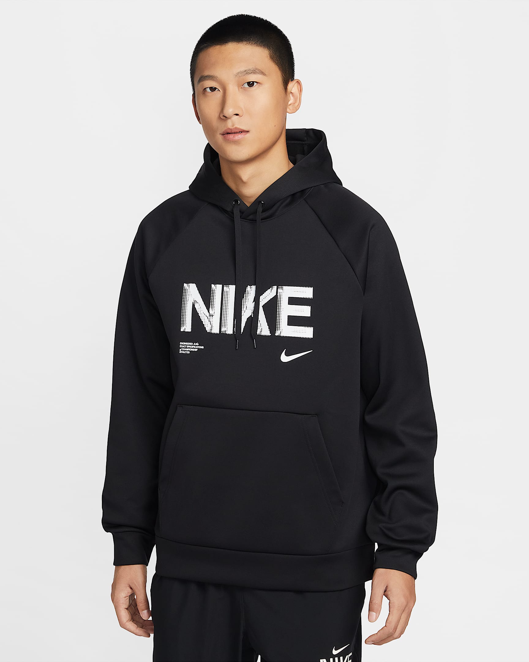 Nike Therma-FIT 男子加绒套头连帽衫 - 黑/白色