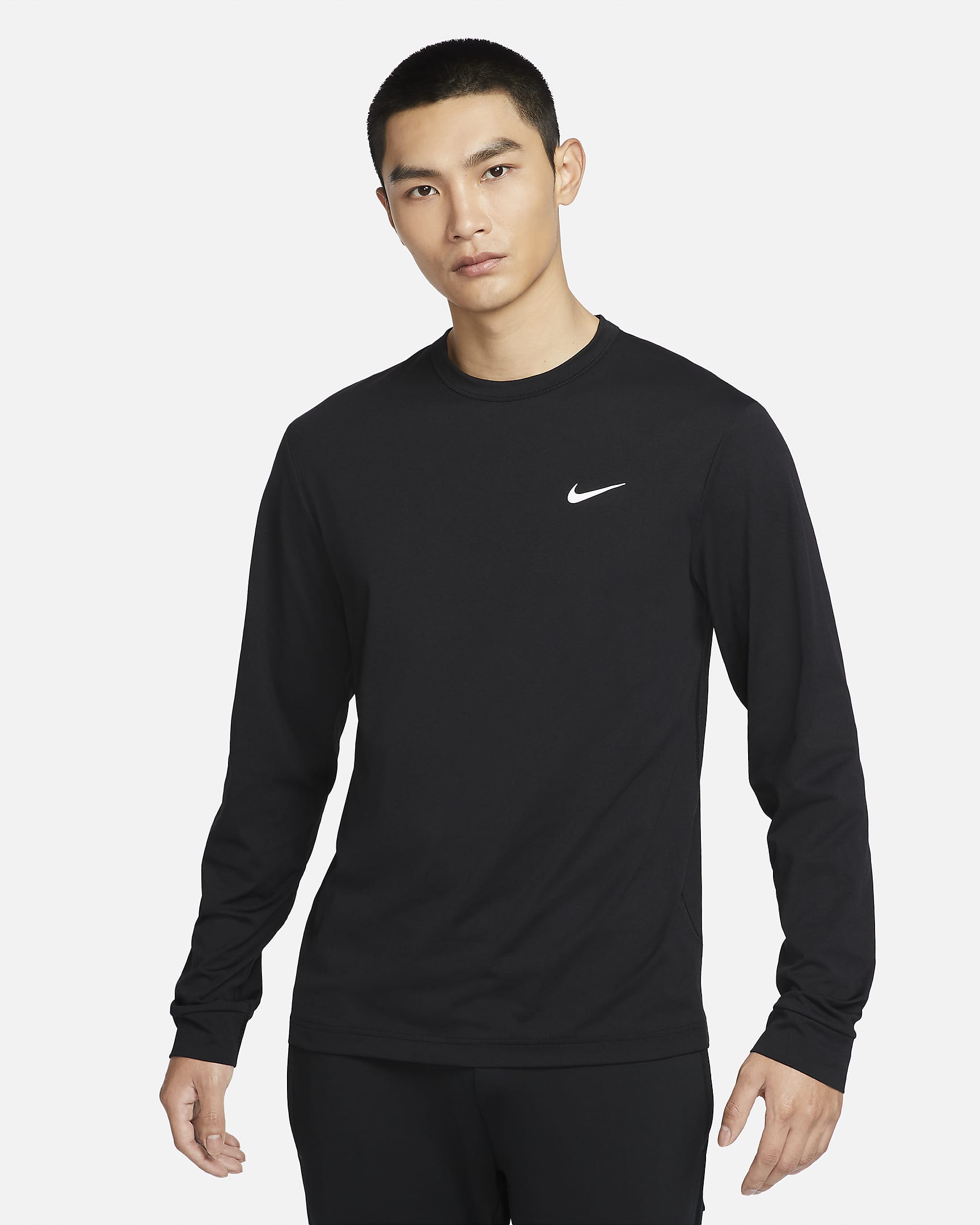 Nike Dri-FIT UV Hyverse 男子防晒速干长袖训练上衣 - 黑/白色