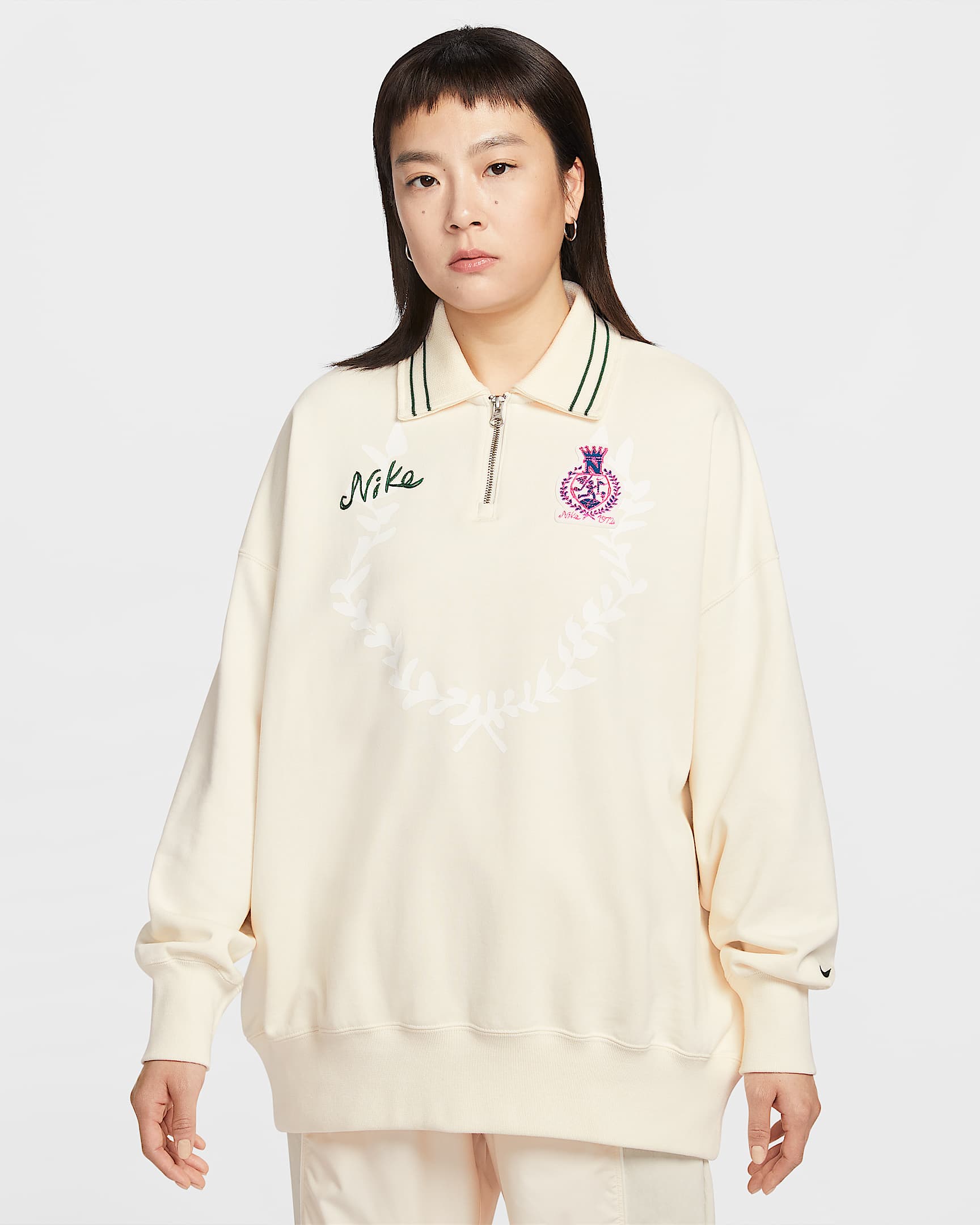 Nike Sportswear 女子 Oversize 风长袖针织翻领上衣 - 淡象牙白