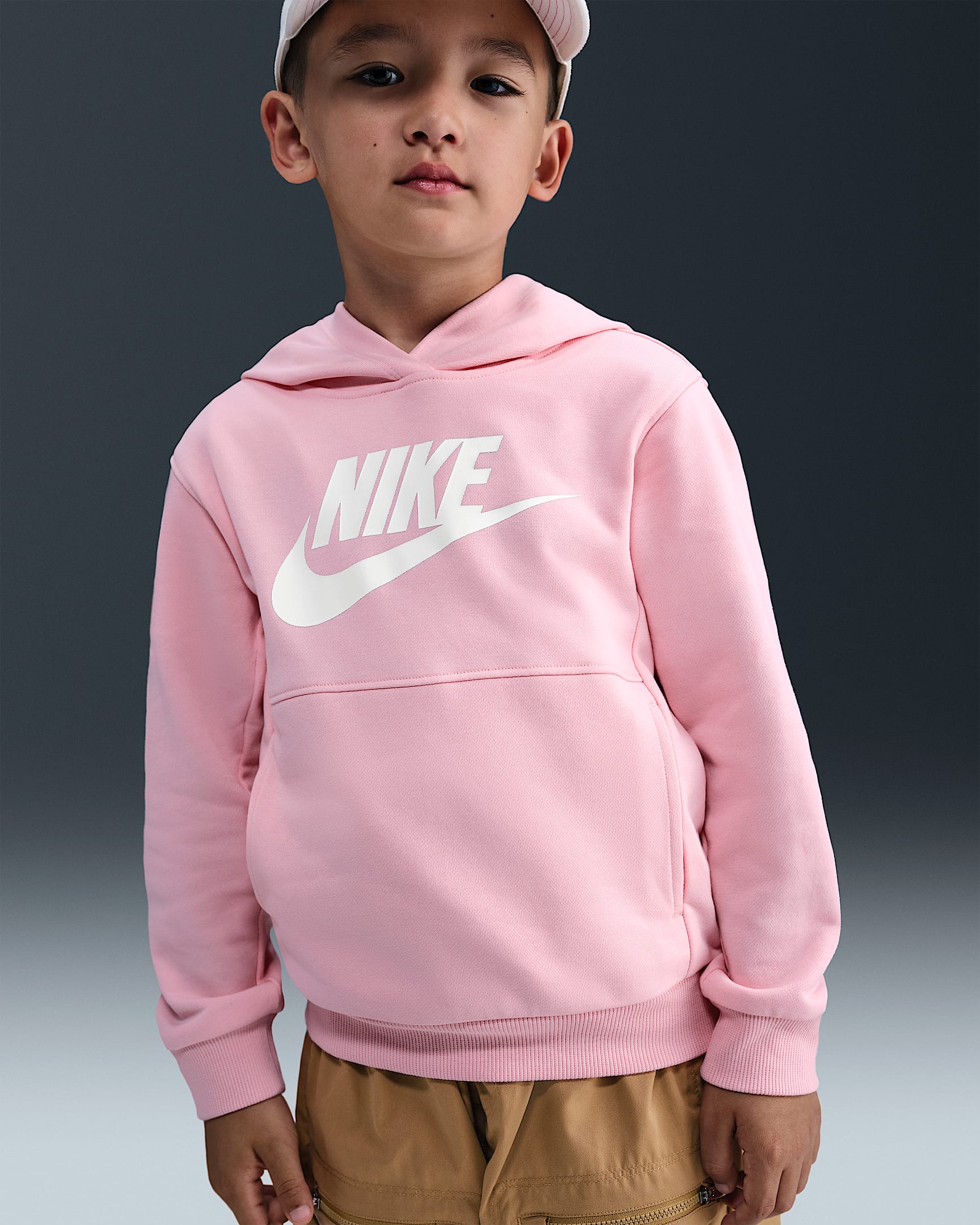 Nike Sportswear Club 幼童法式毛圈宽松套头连帽衫 - 中柔粉