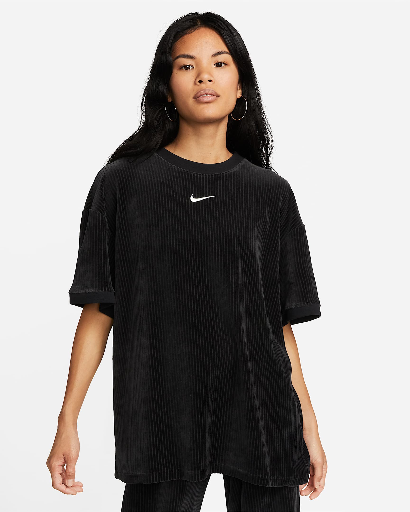 Nike Sportswear 女子灯芯绒短袖上衣 - 黑/帆白