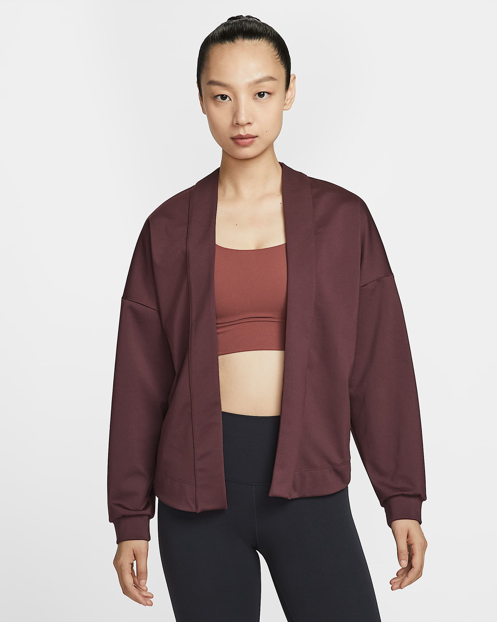 Nike Zenvy Dri-FIT 女子速干 Oversize 风加绒开衫 - 鲜亮勃艮第酒红/白色