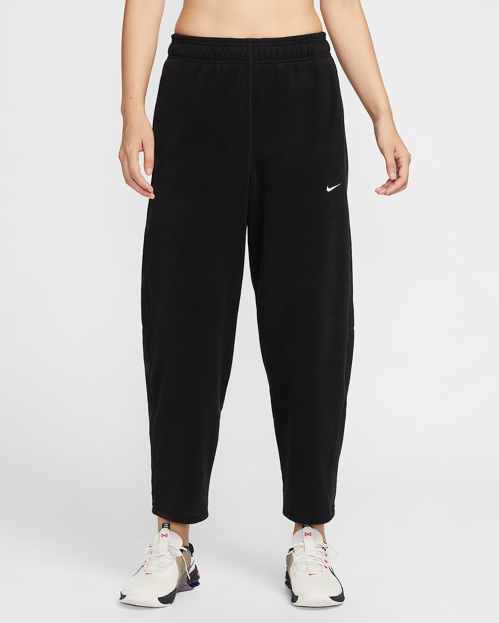 Nike One Therma-FIT 女子中腰摇粒绒长裤 - 黑/白色