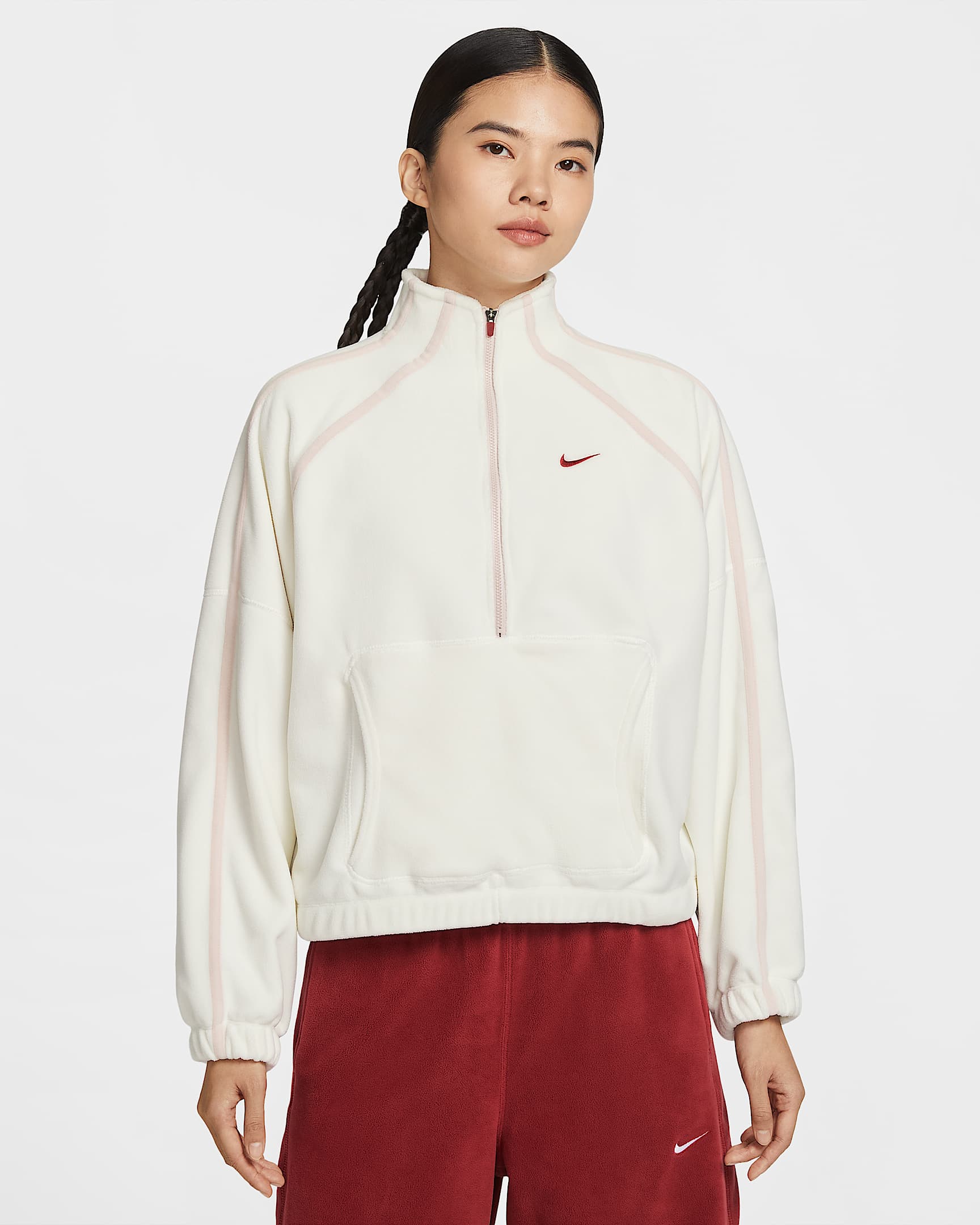 Nike 马年限定脱缰系列 Therma-FIT 新年款女子 Oversize 风半长拉链开襟摇粒绒上衣 - 帆白