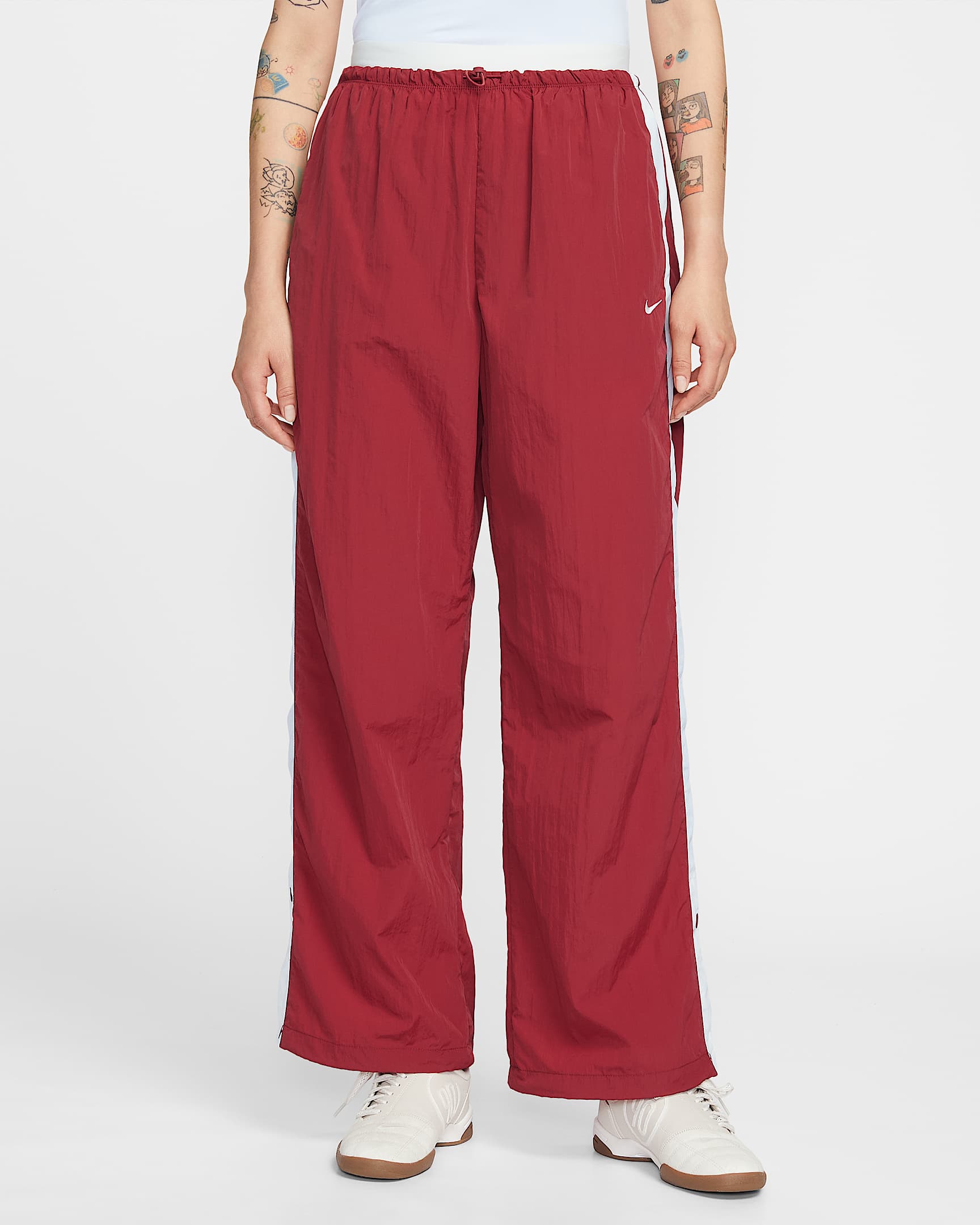 Nike Sportswear 女子宽松高腰降落伞裤 - 深队红/粉白/白色/粉白