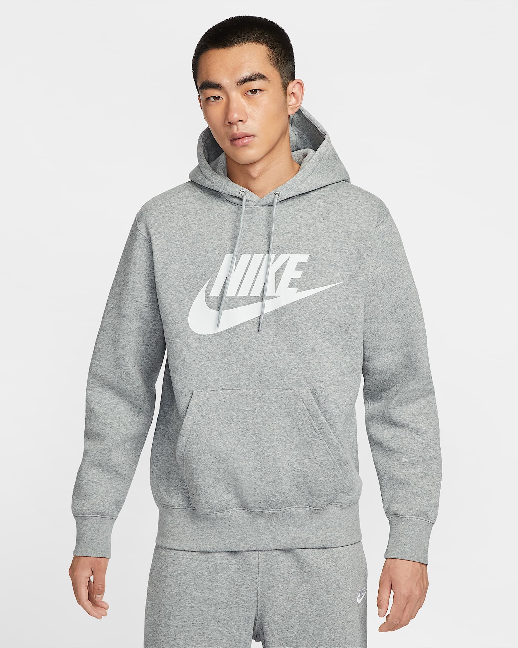 Nike Sportswear Club 男子加绒套头连帽衫 - 调色暗灰/浅烟灰/白色