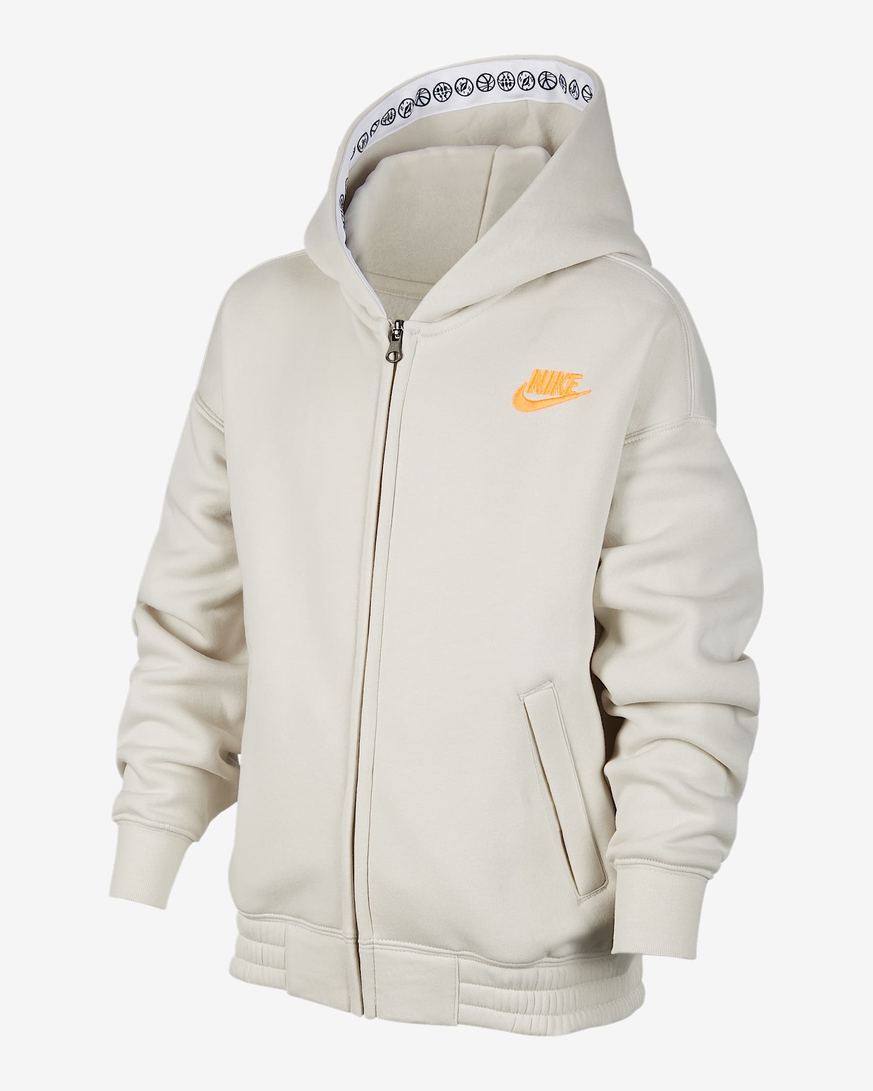 Nike Culture of Basketball 大童（男孩）全长拉链开襟连帽衫 - 浅骨色/荷兰橙