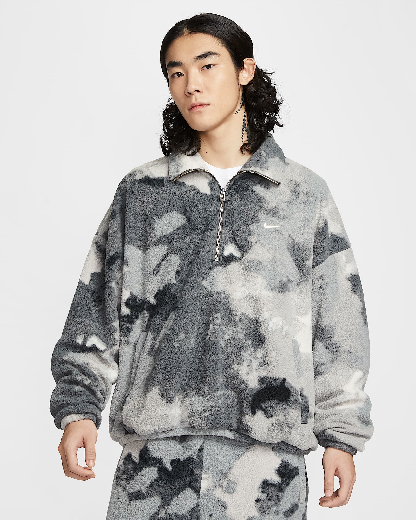 Nike Dri-FIT 男子速干摇粒绒半长拉链开襟上衣 - 铁灰/淡象牙白
