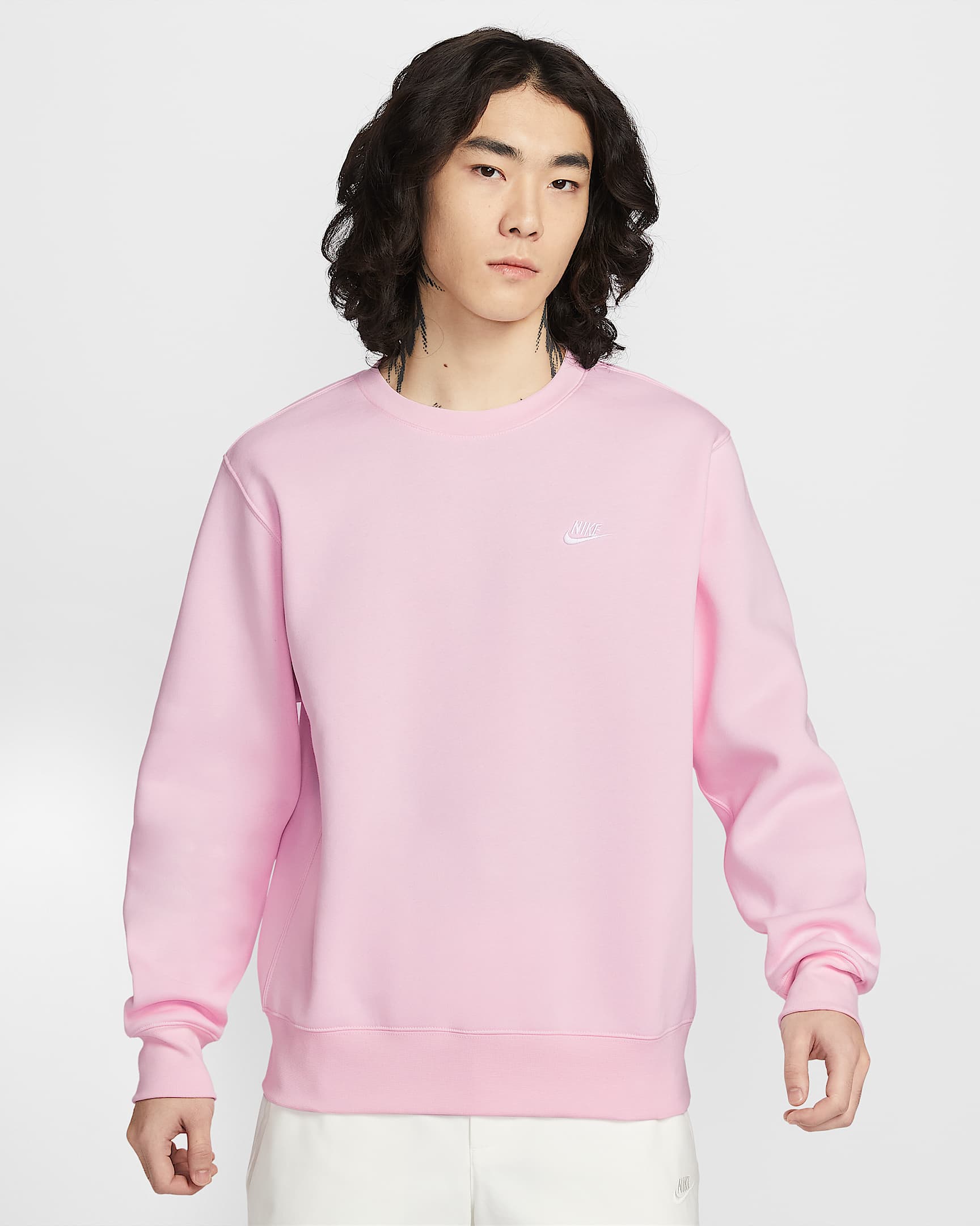 Nike Club 男子加绒圆领上衣 - 泡沫粉/白色