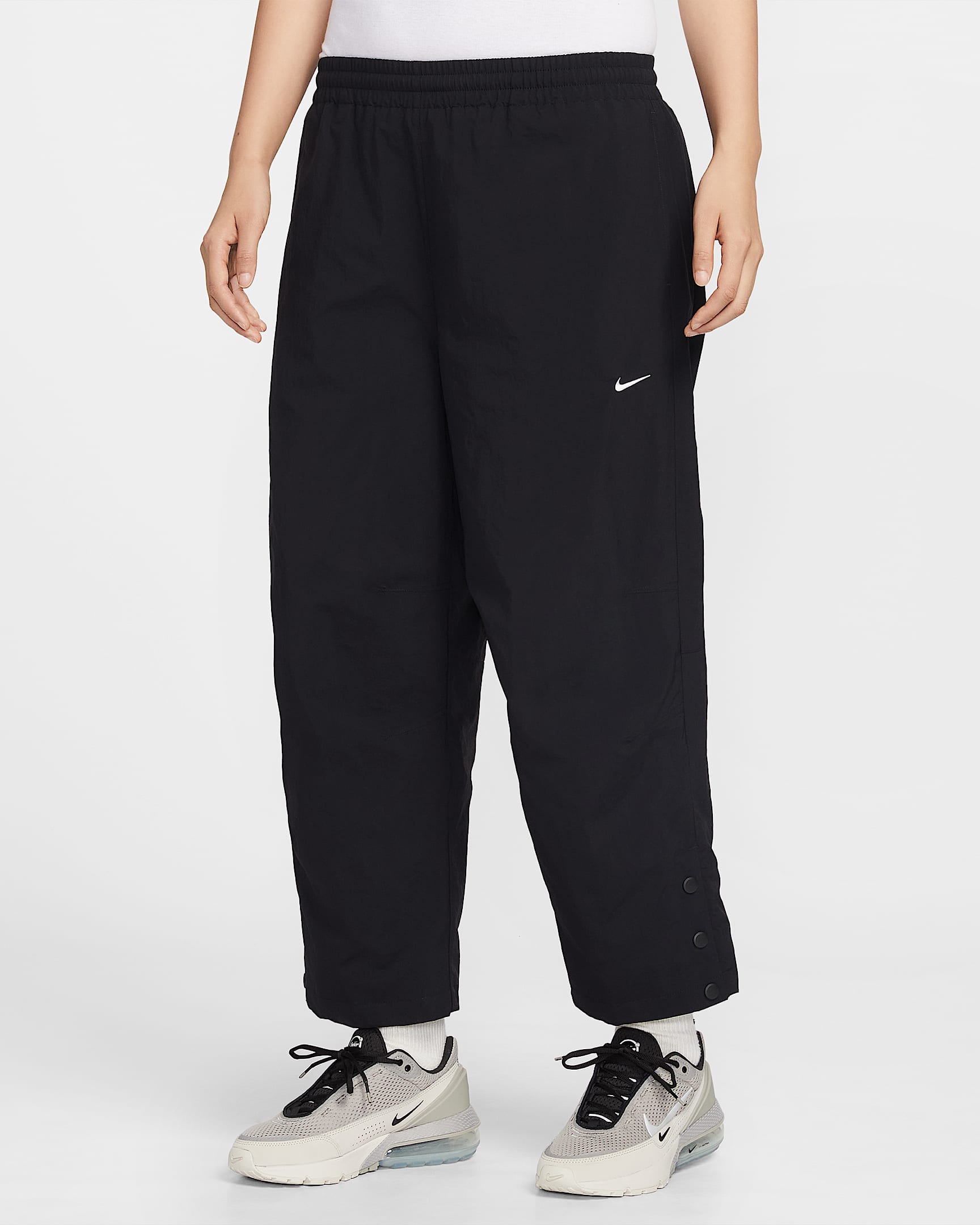 Nike Sportswear 女子 Oversize 风高腰梭织中长裤 - 黑/帆白