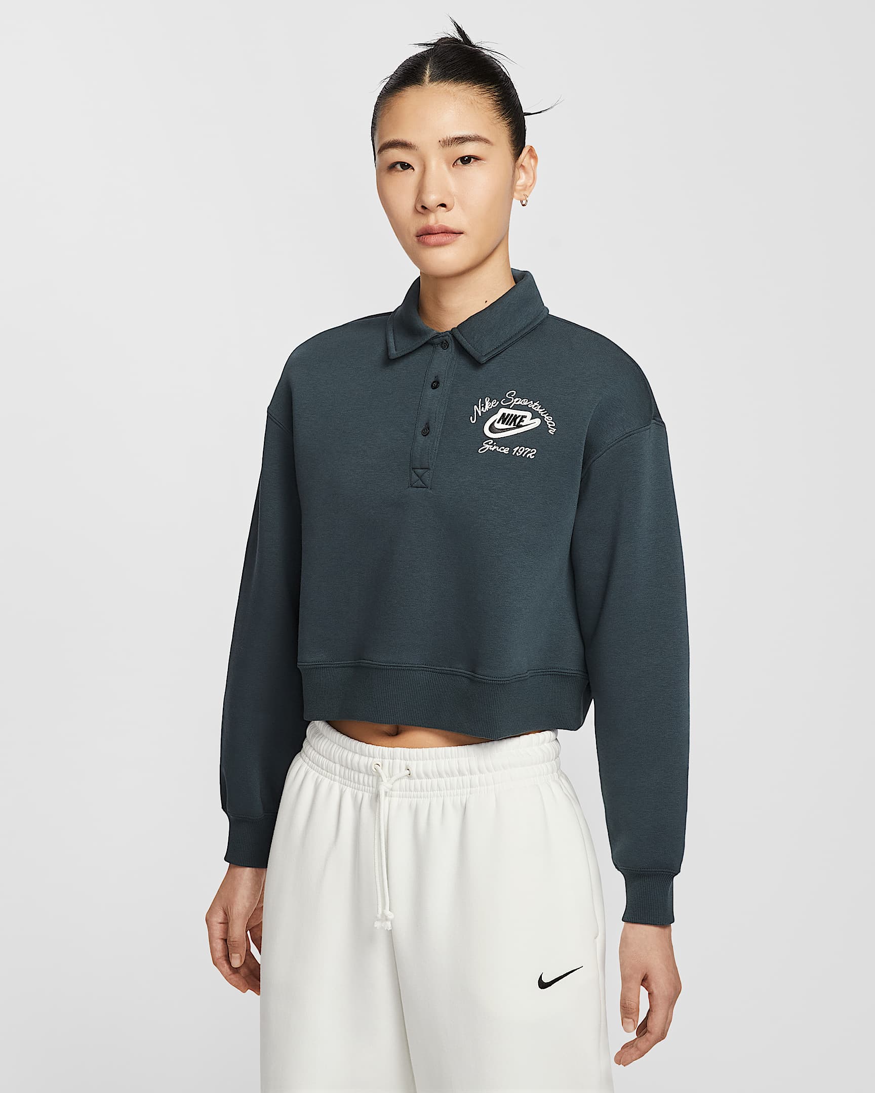 Nike Sportswear Phoenix Fleece 女子加绒宽松翻领套头上衣 - 海藻绿