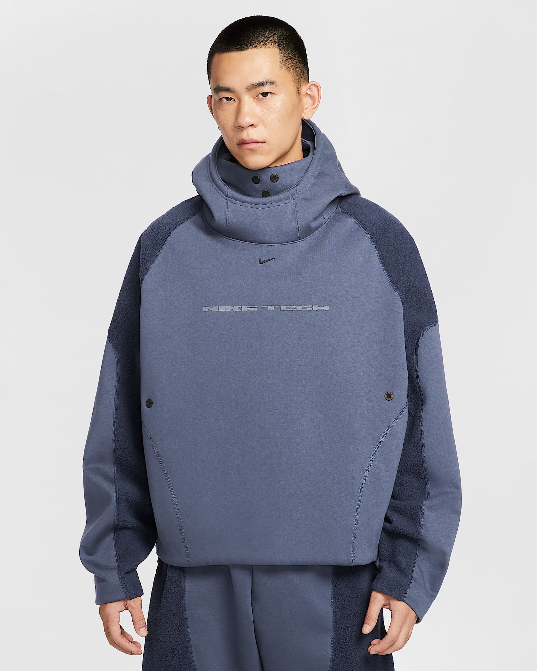 Nike Tech Boreas 男子 Oversize 风摇粒绒拼接连帽衫 - 闪电蓝/黑曜石色/黑