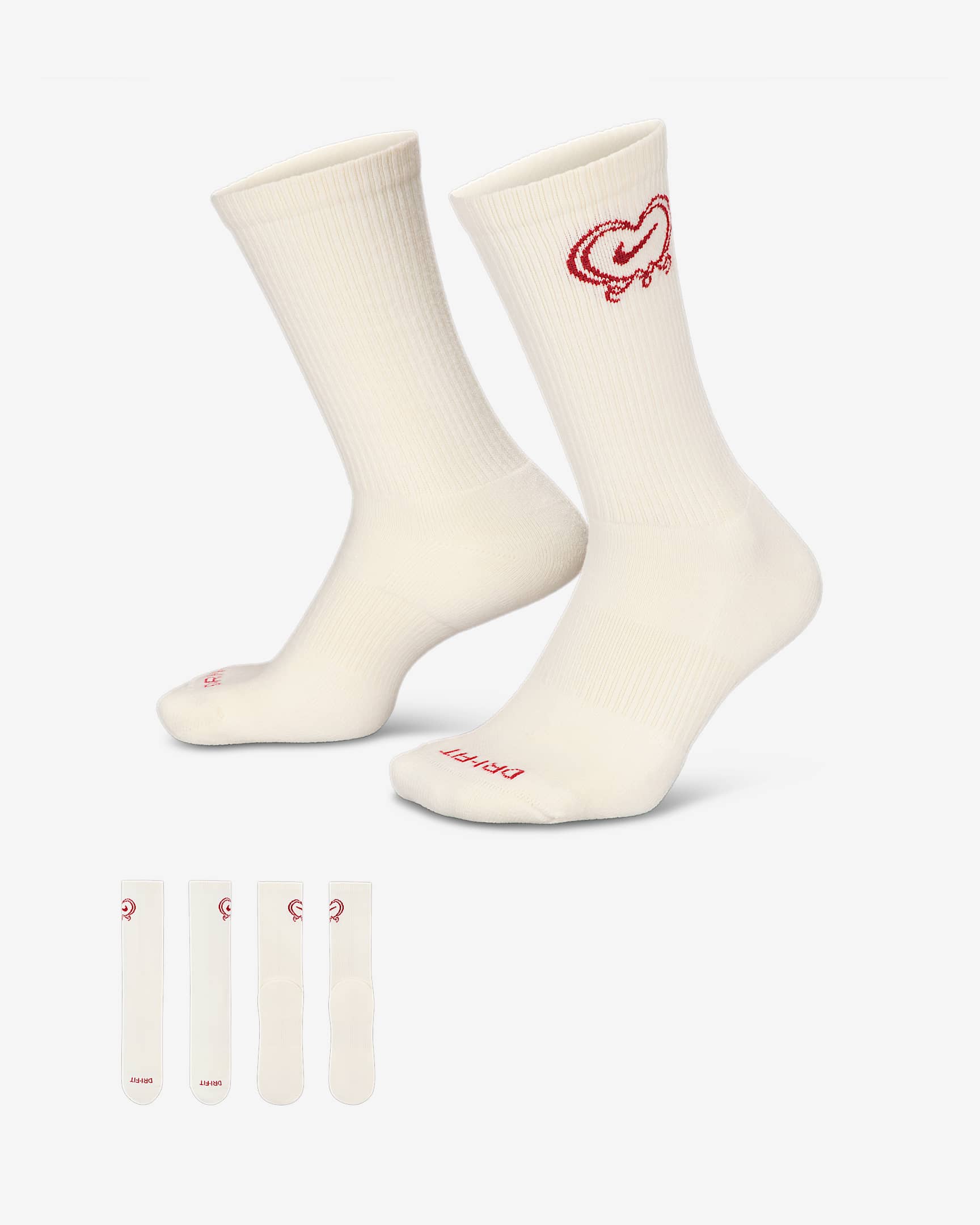 Nike Everyday Plus 舒适速干中筒运动袜（1 双） - 帆白/深队红