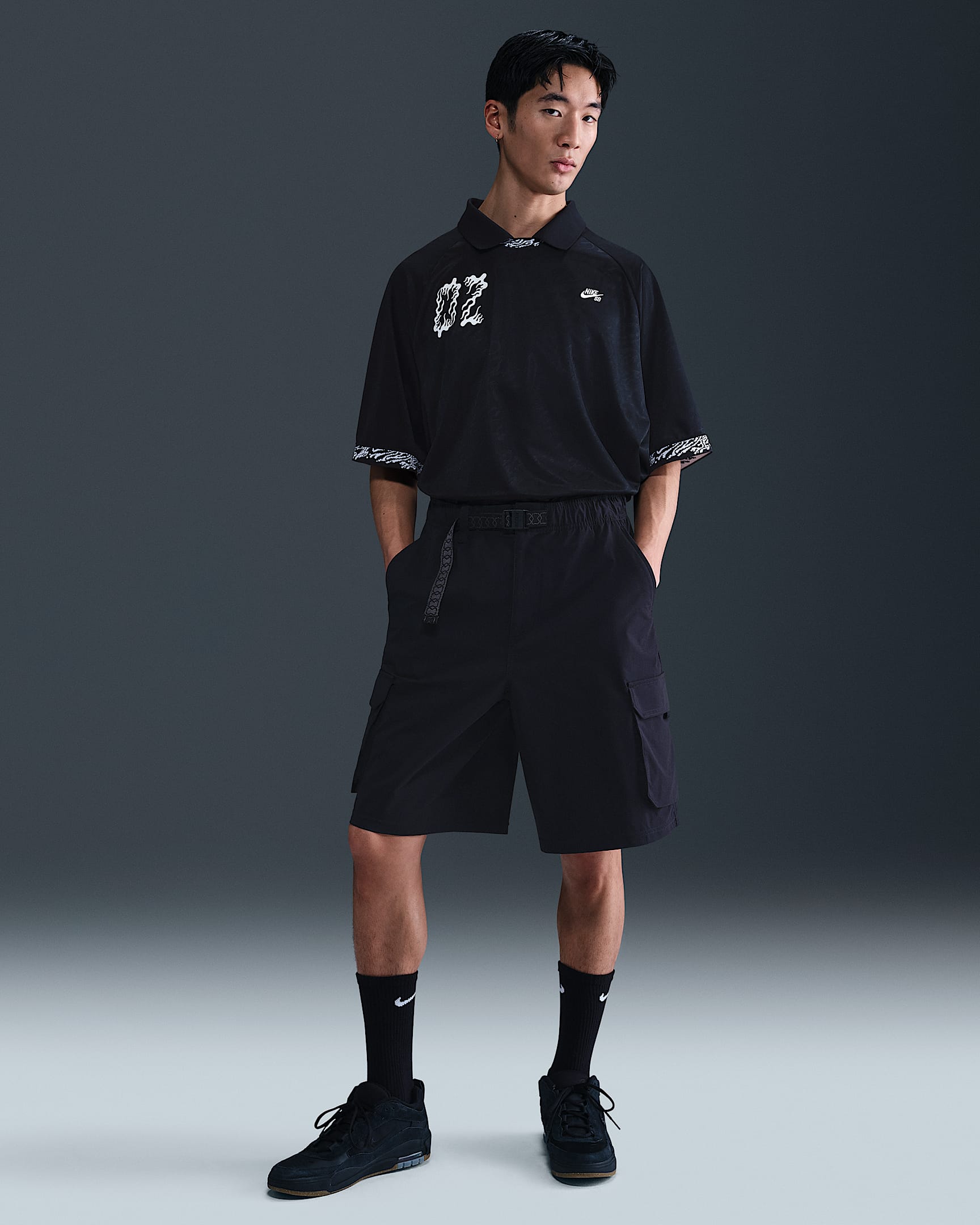 Nike SB Dri-FIT Kearny 男子速干工装滑板短裤 - 黑/白色