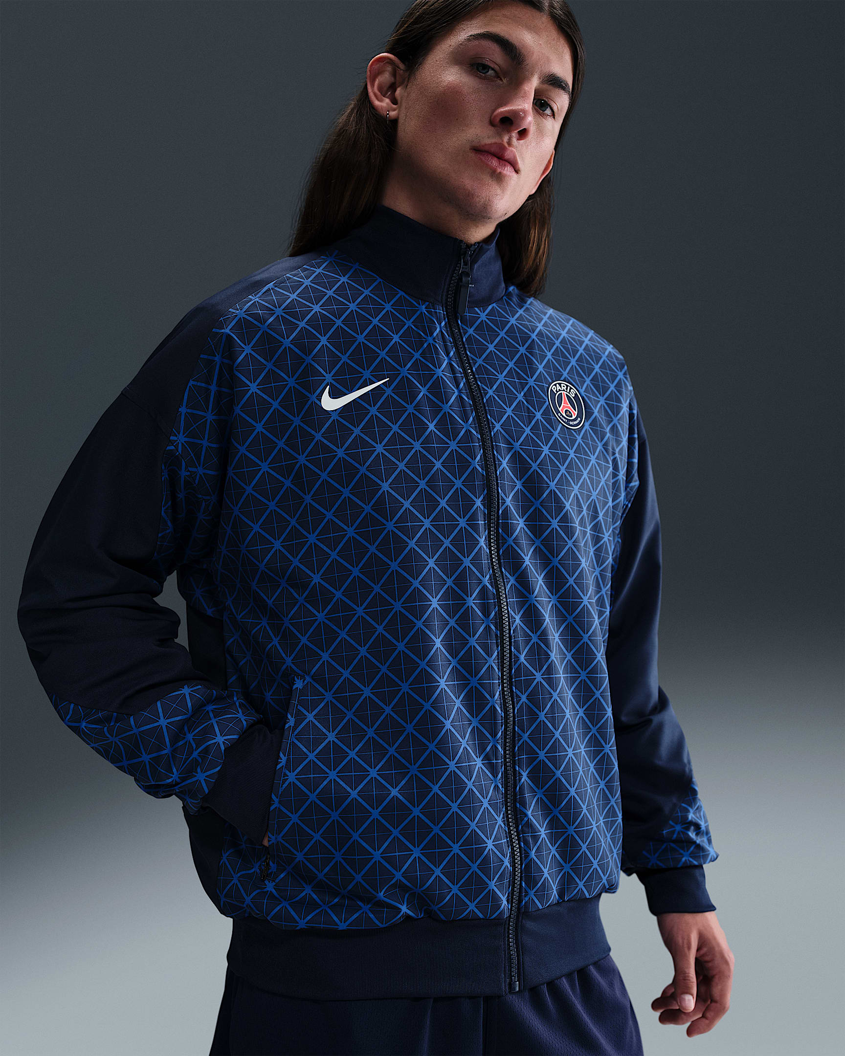 巴黎圣日耳曼足球俱乐部 Strike 主场 Nike Dri-FIT Anthem 男子速干足球夹克 - 深藏青/皇家蓝/白色