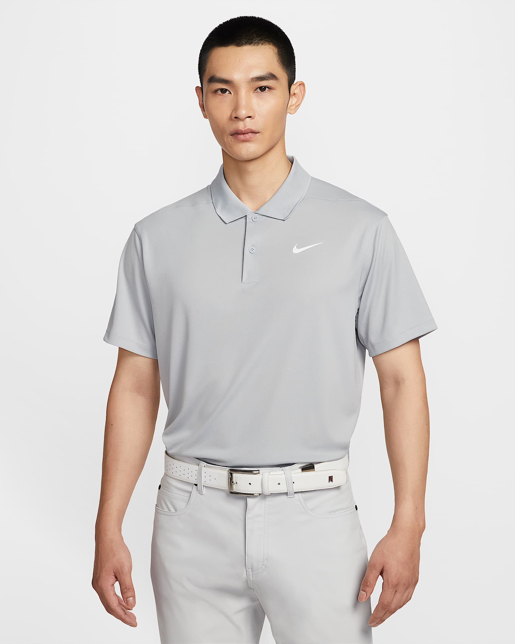 Nike Dri-FIT Victory 男子速干高尔夫翻领T恤 - 狼灰/白色