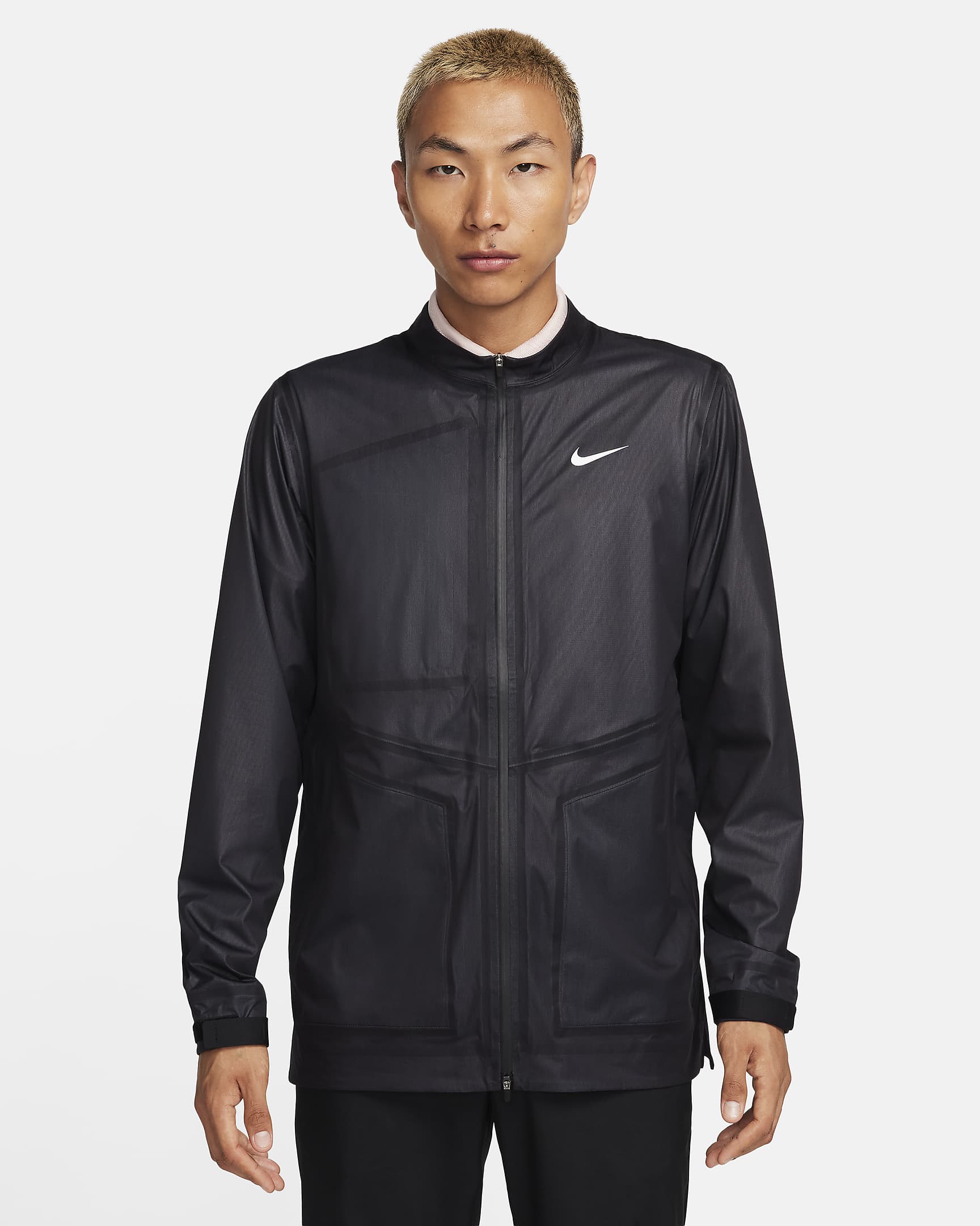 Nike Storm-FIT ADV 男子防风防水全长拉链开襟高尔夫夹克 - 黑/黑/煤黑/白色