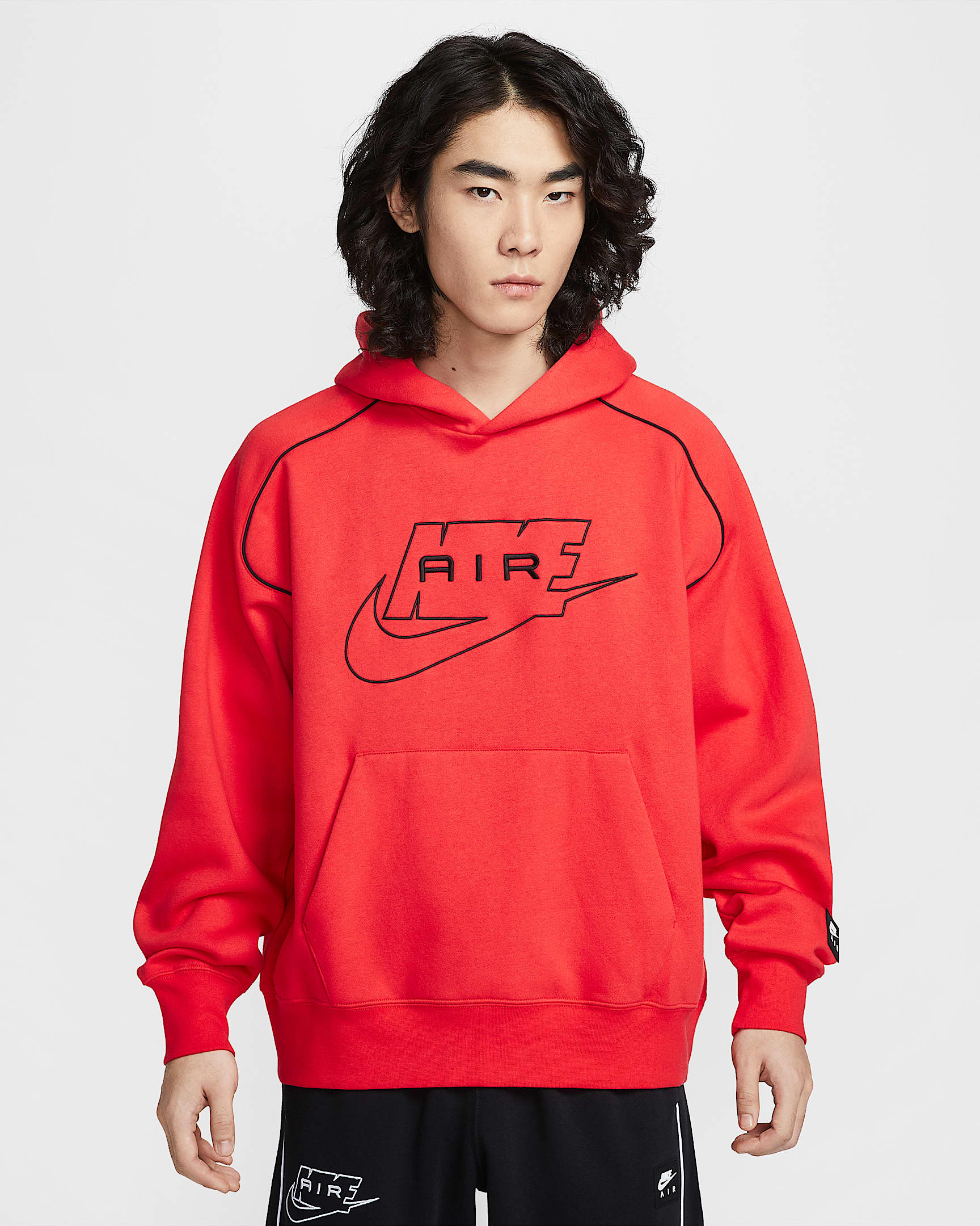 Nike Air 男子加绒套头连帽衫 - 浅深红/黑/黑