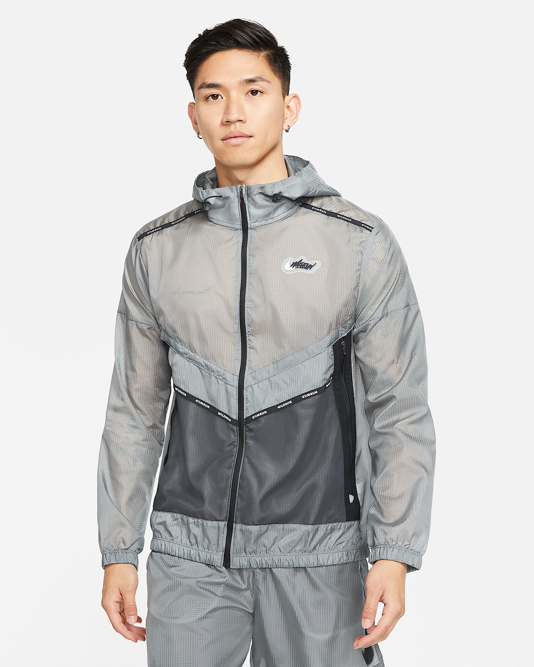 Nike Wild Run Windrunner 男子印花跑步夹克 - 烟灰/灰黑/黑