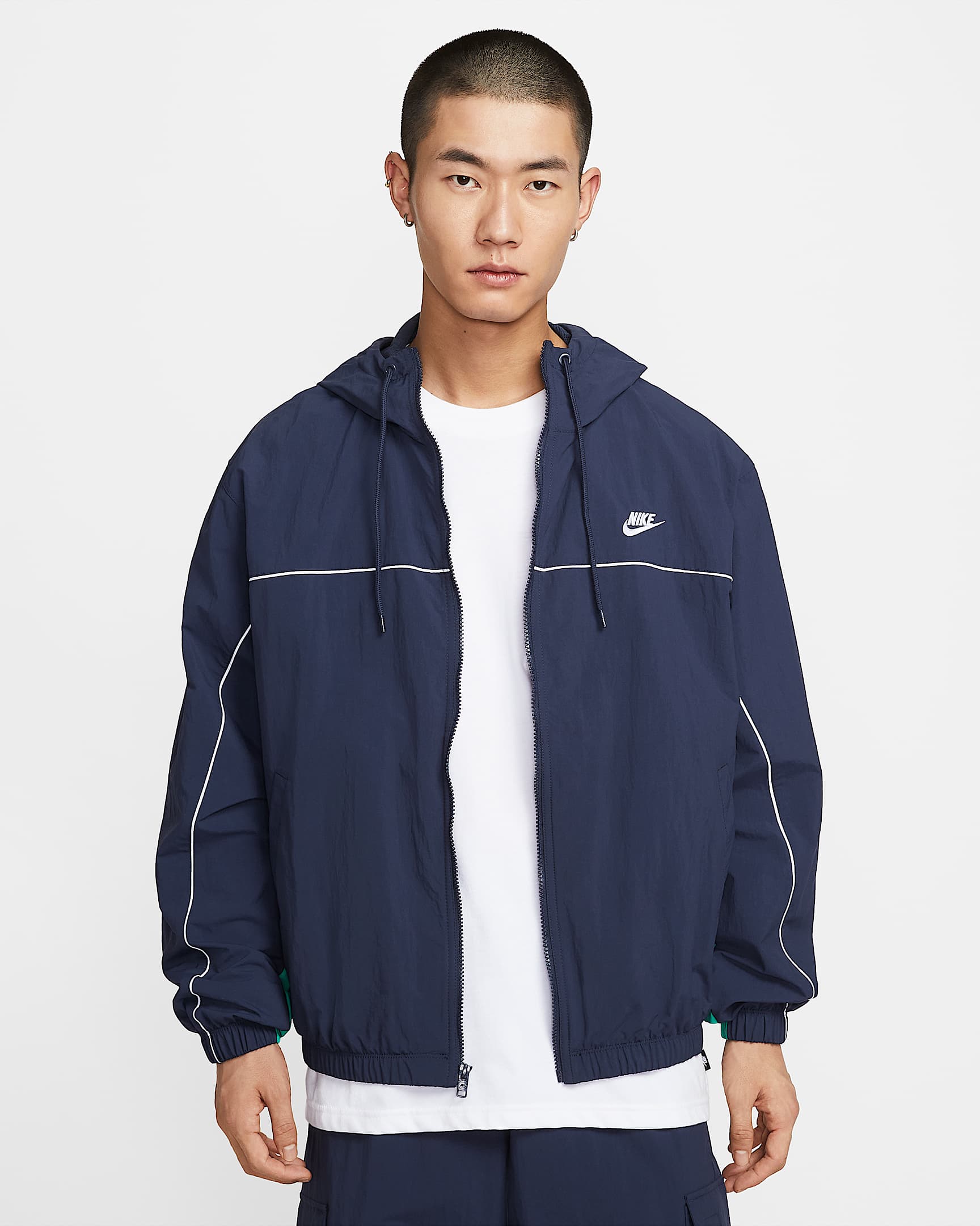 Nike Club 男子连帽复古夹克 - 黑曜石色/体育场绿/白色/白色