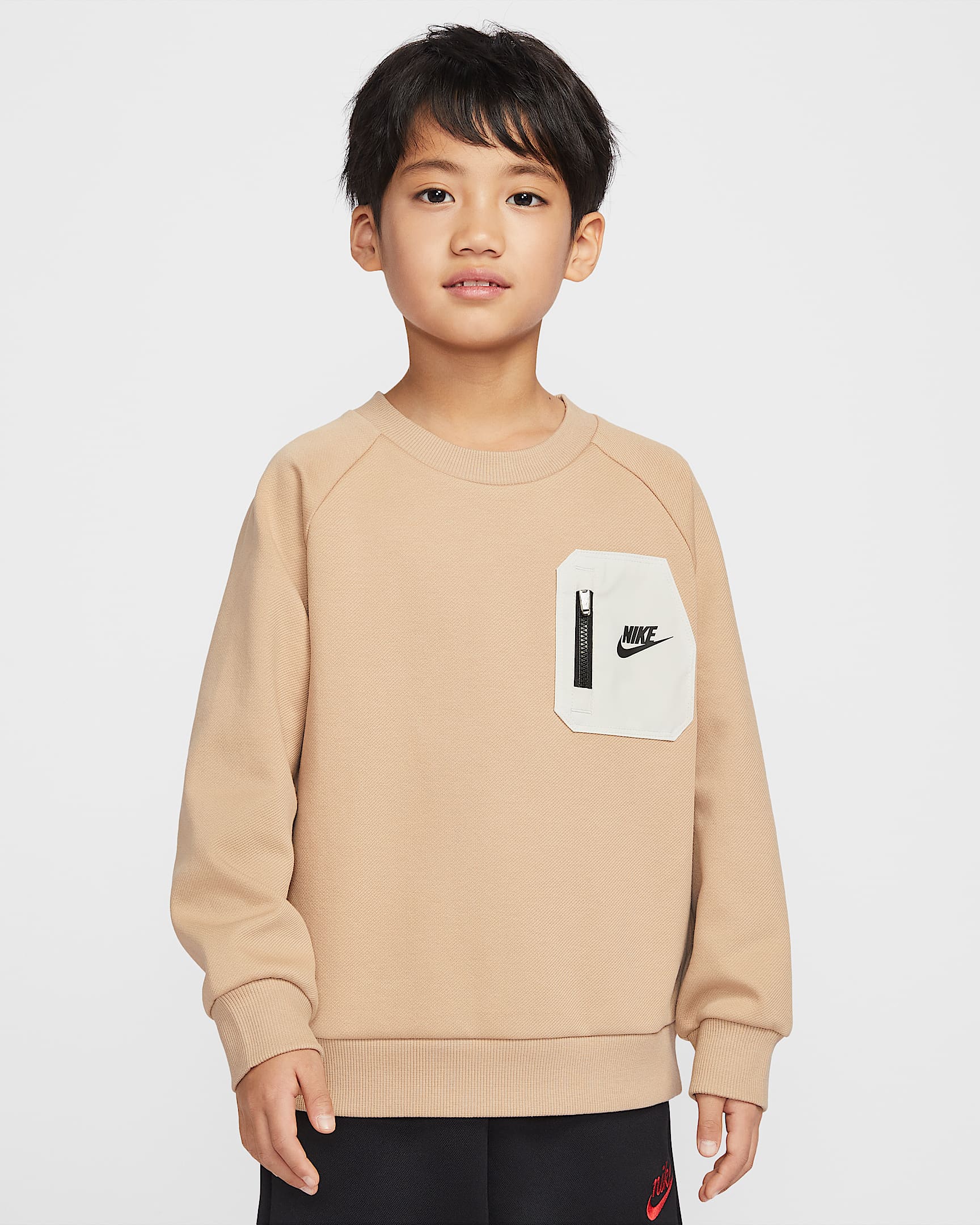 Nike Sportswear 幼童针织斜纹提花圆领上衣 - 麻黄/白色/黑/黑