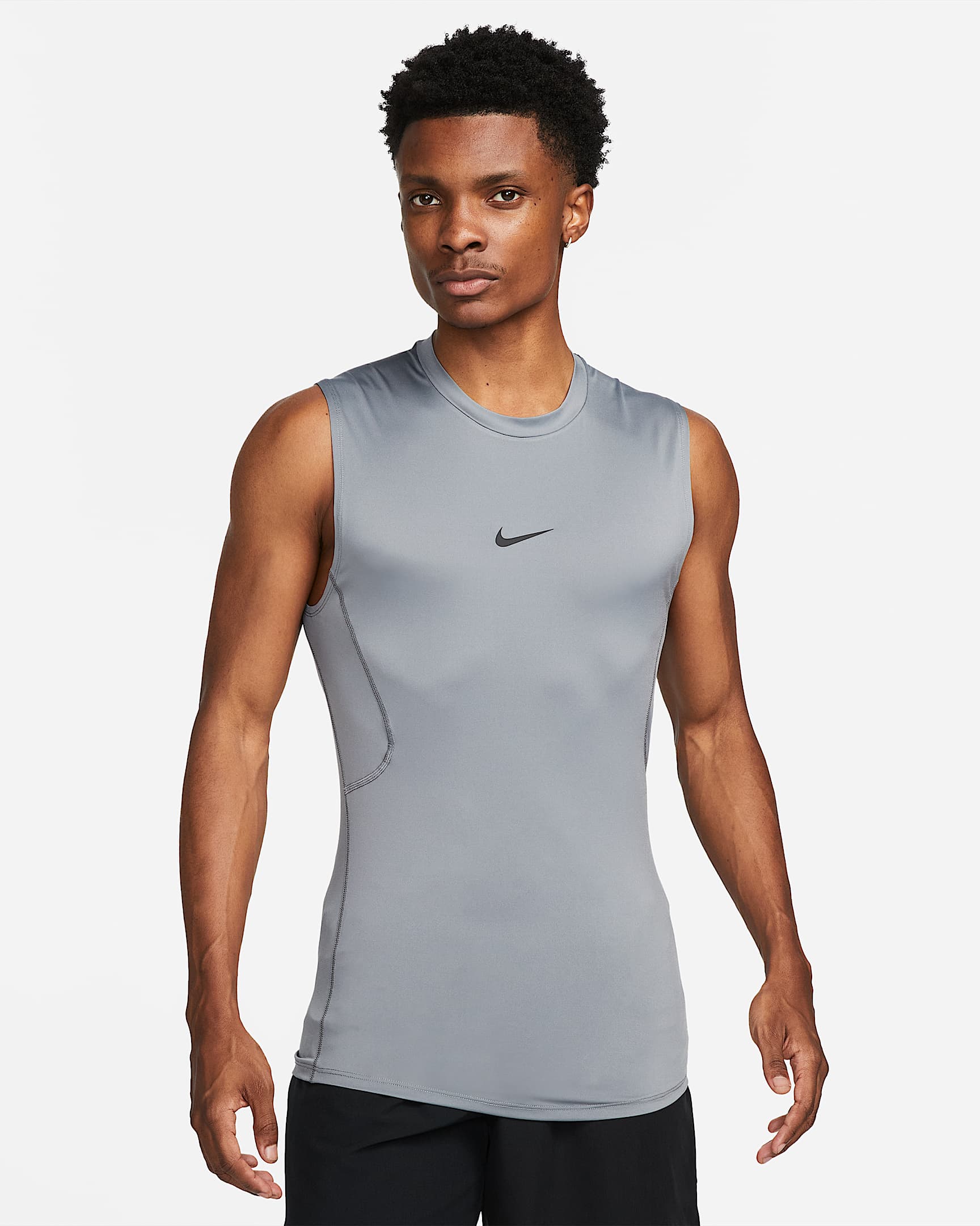 Nike Pro Dri-FIT 男子透气速干紧身无袖训练上衣 - 烟灰/黑