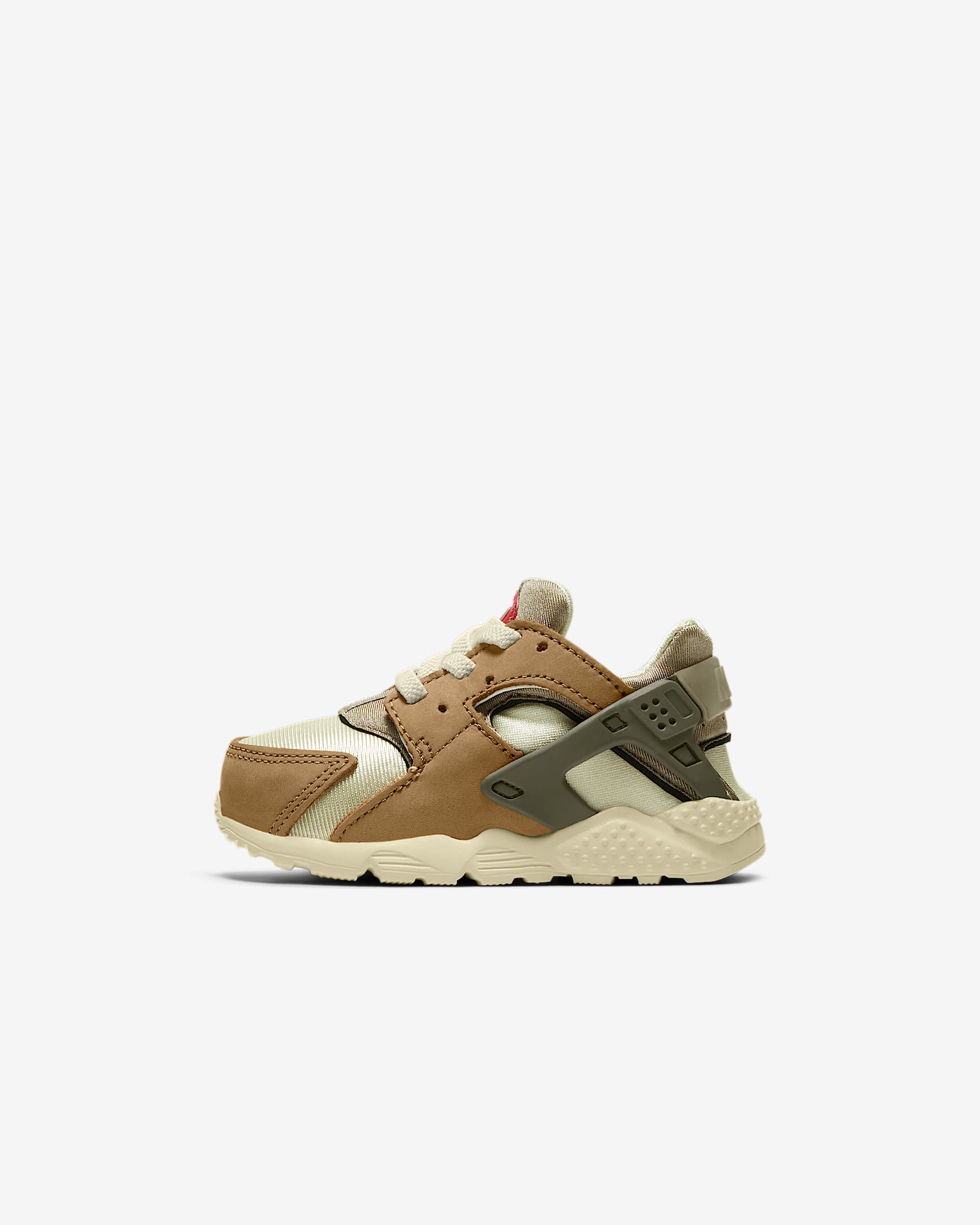 Nike Huarache Run LE QS (TD) 婴童运动童鞋 - 沙漠橡木棕/浅稻草白/大学红/芦苇绿