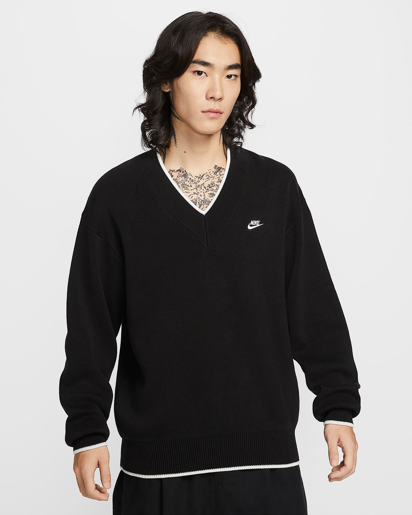 Nike Sportswear Club 男子鸡心领毛衣 - 黑/帆白/白色