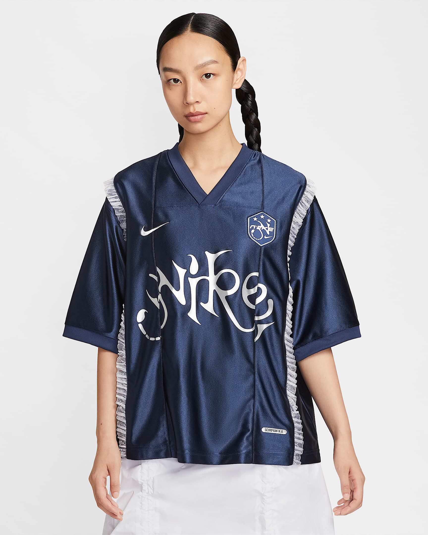 Nike Sportswear 女子短袖图案针织上衣 - 深藏青