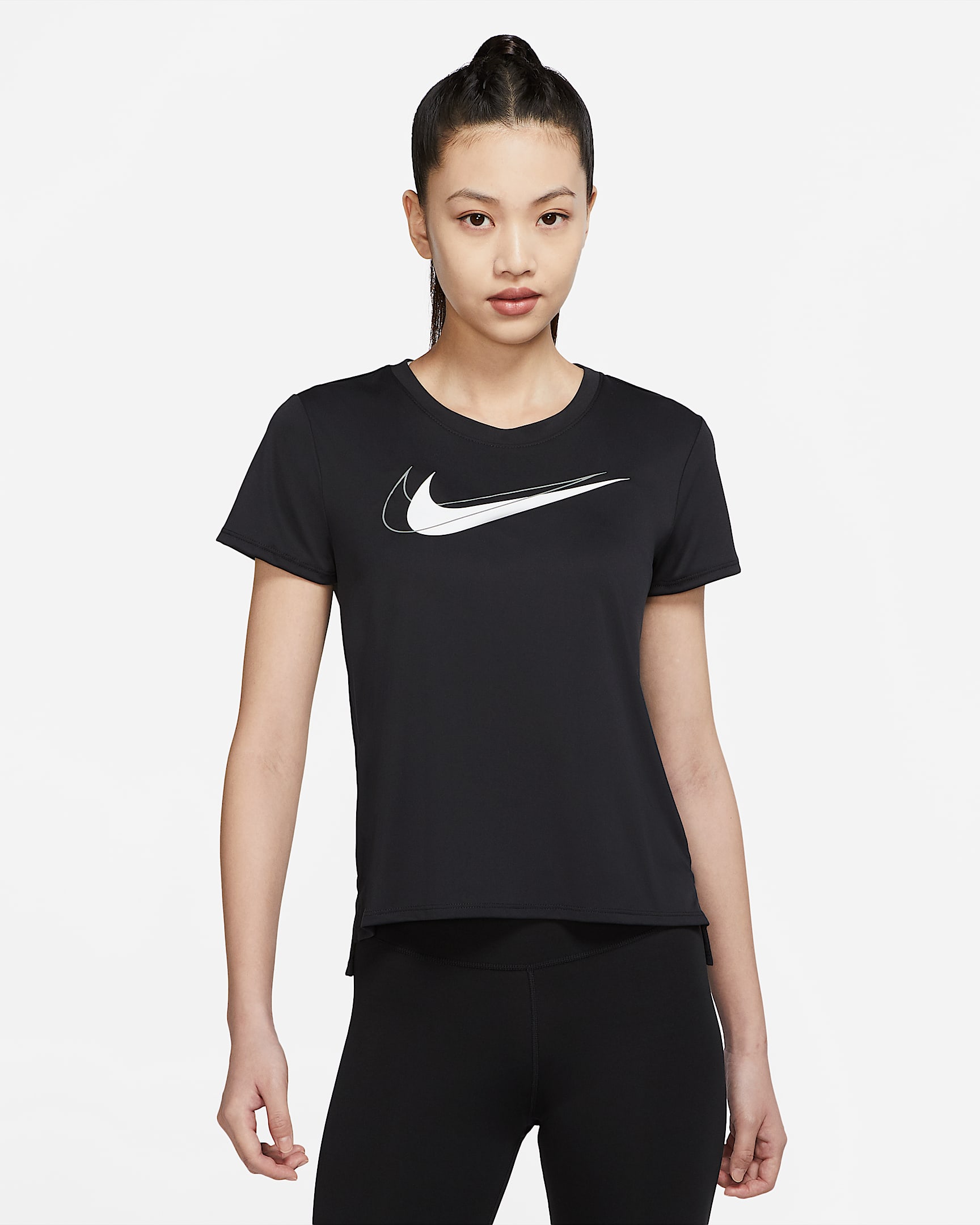 Nike Dri-FIT Swoosh Run 女子跑步上衣 - 黑/白色