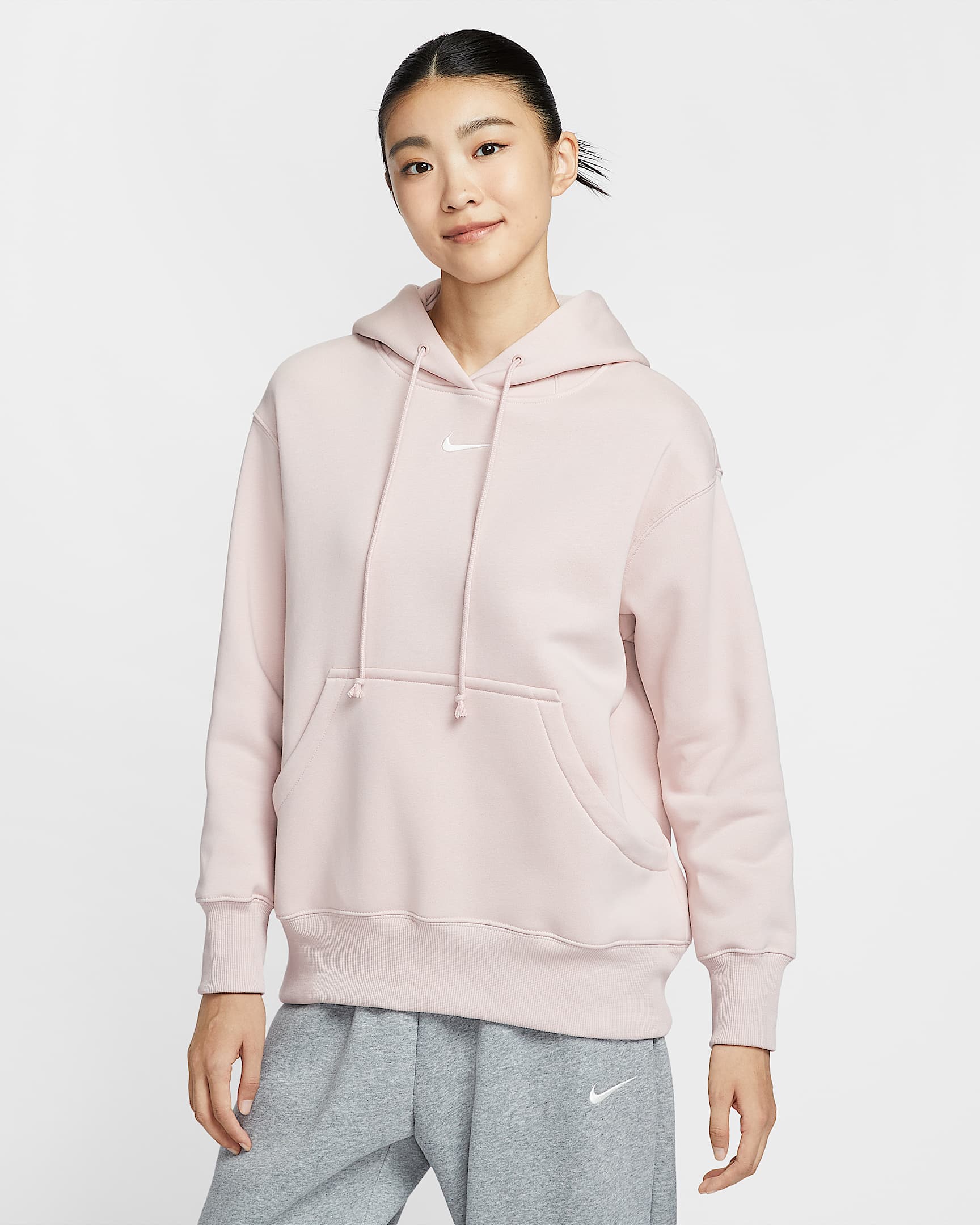 Nike Sportswear Phoenix Fleece 女子 Oversize 风加绒套头连帽衫 - 砂岩灰粉/帆白