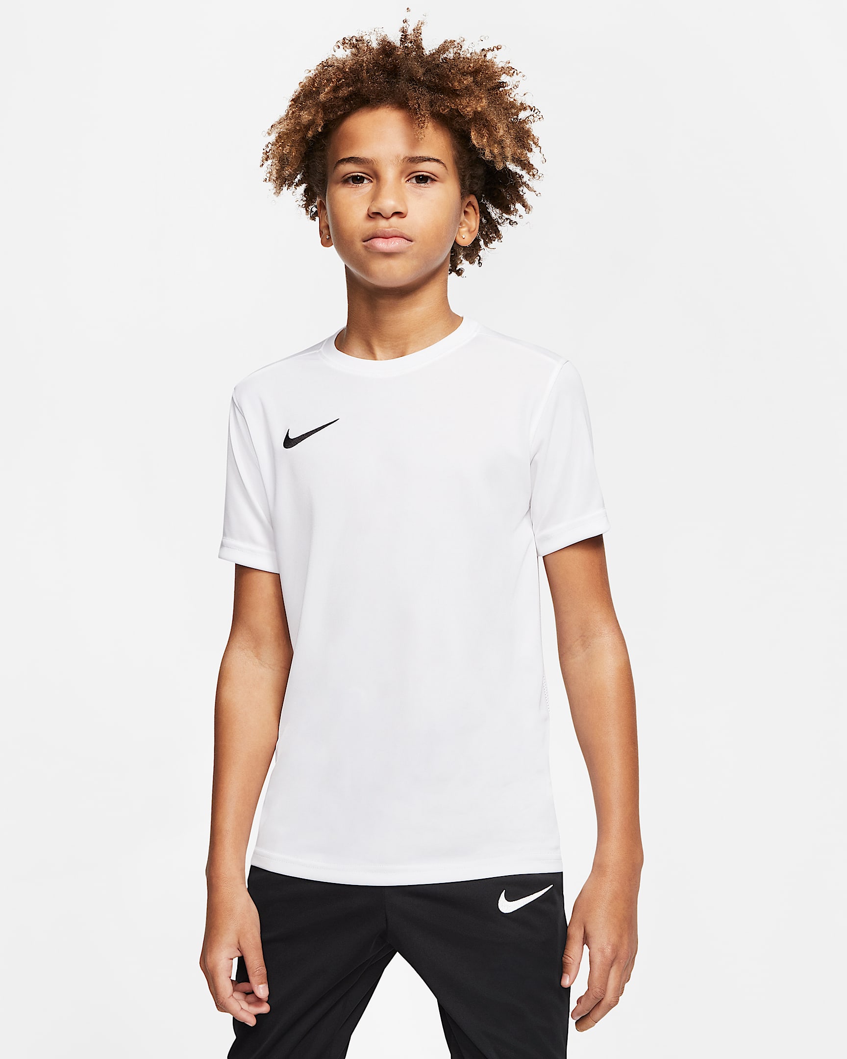 Nike Dri-FIT Park VII 大童速干短袖上衣 - 白色/黑