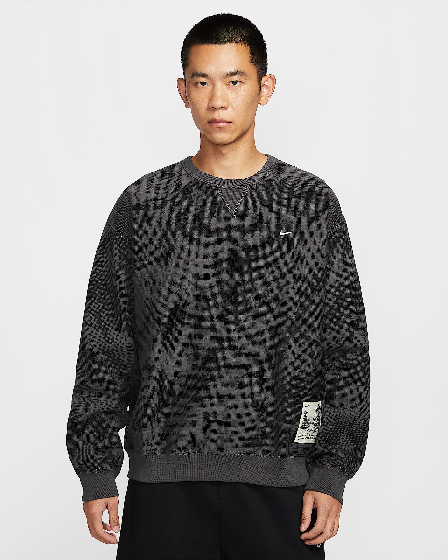 Nike Solo Swoosh 男子加绒圆领上衣 - 中灰/黑/白色