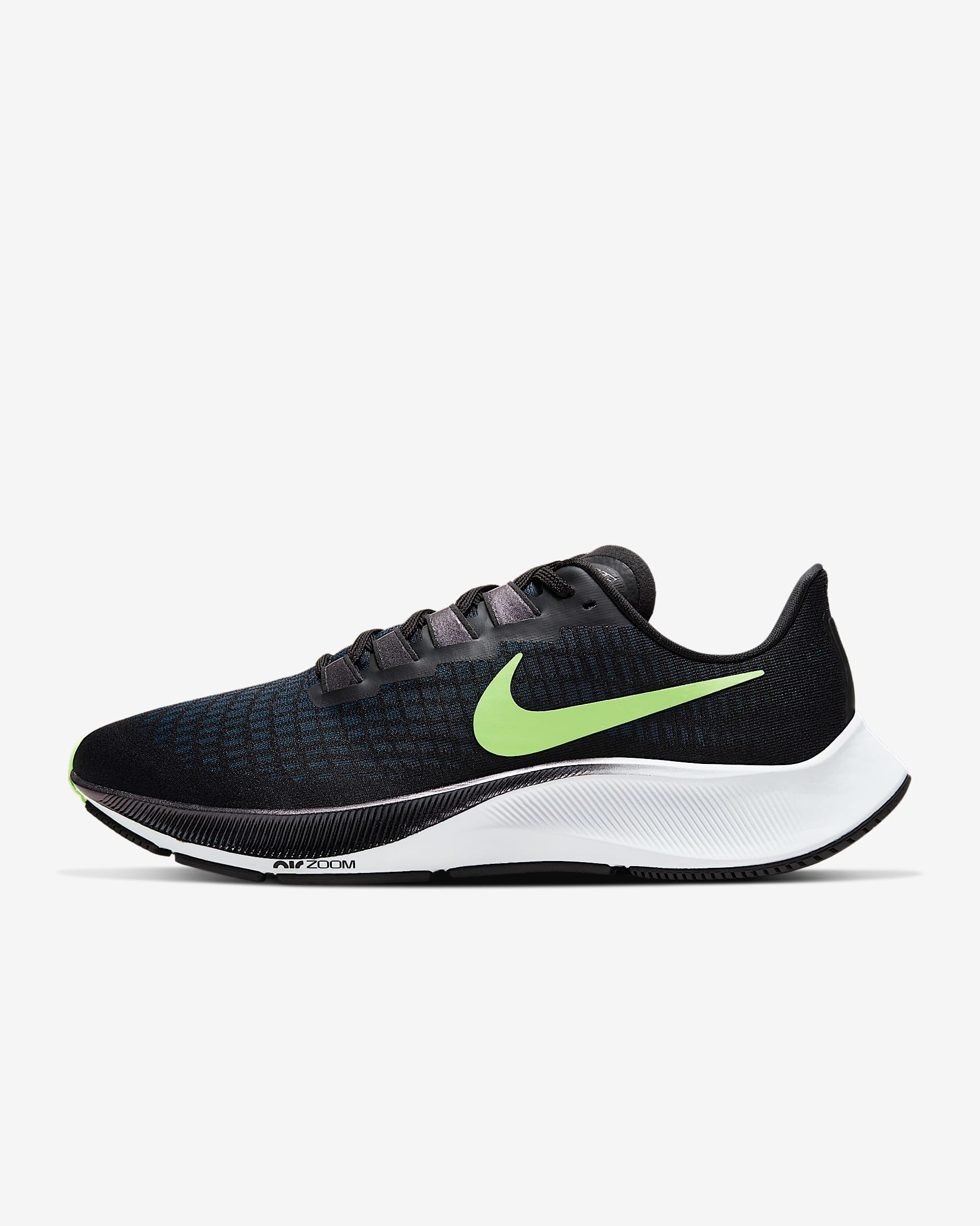 Nike Pegasus 37 男子公路跑步鞋 - 黑/缬草蓝/白色/爆炸绿黄