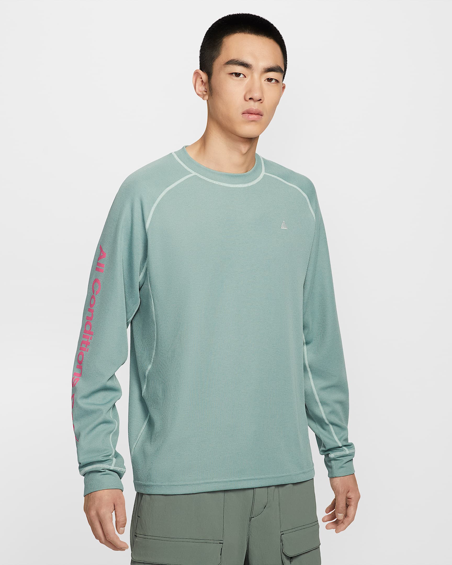 Nike ACG "Chinati" Dri-FIT ADV 男子防晒速干长袖图案上衣 - 加农绿/透明粉/泡沫薄荷绿/山峰白