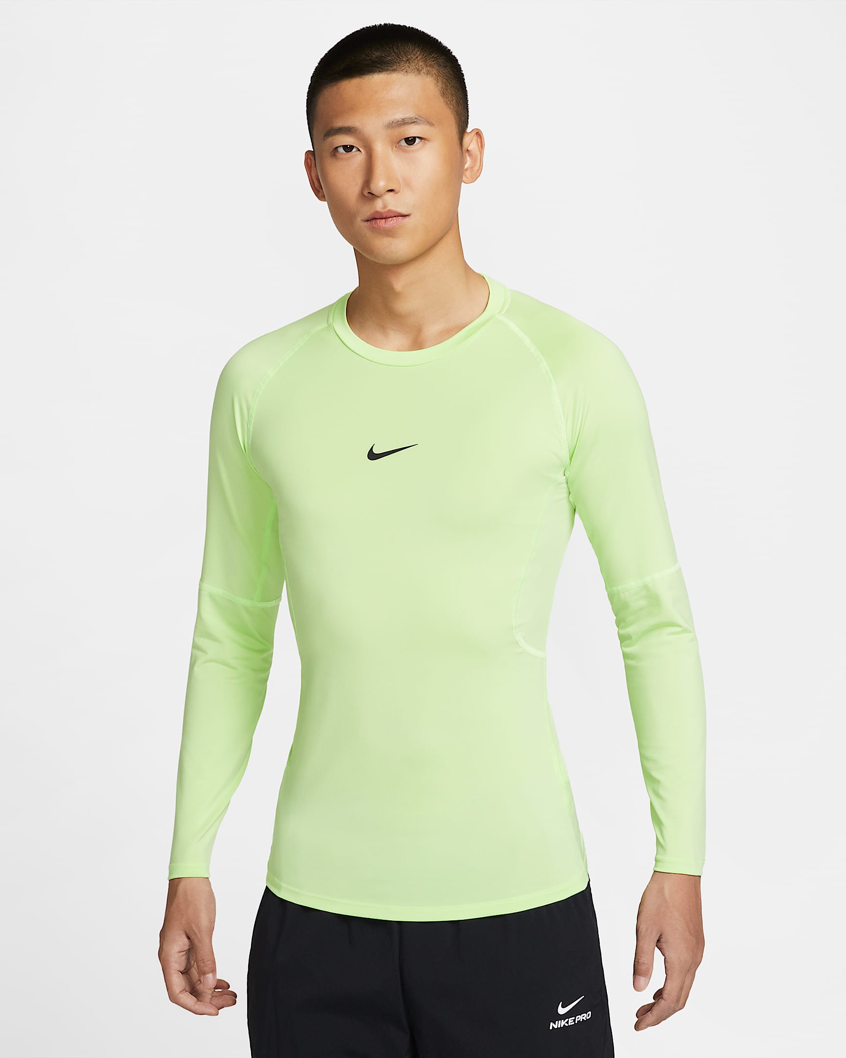 Nike Pro Dri-FIT 男子速干紧身长袖训练上衣 - 浅柠色/黑