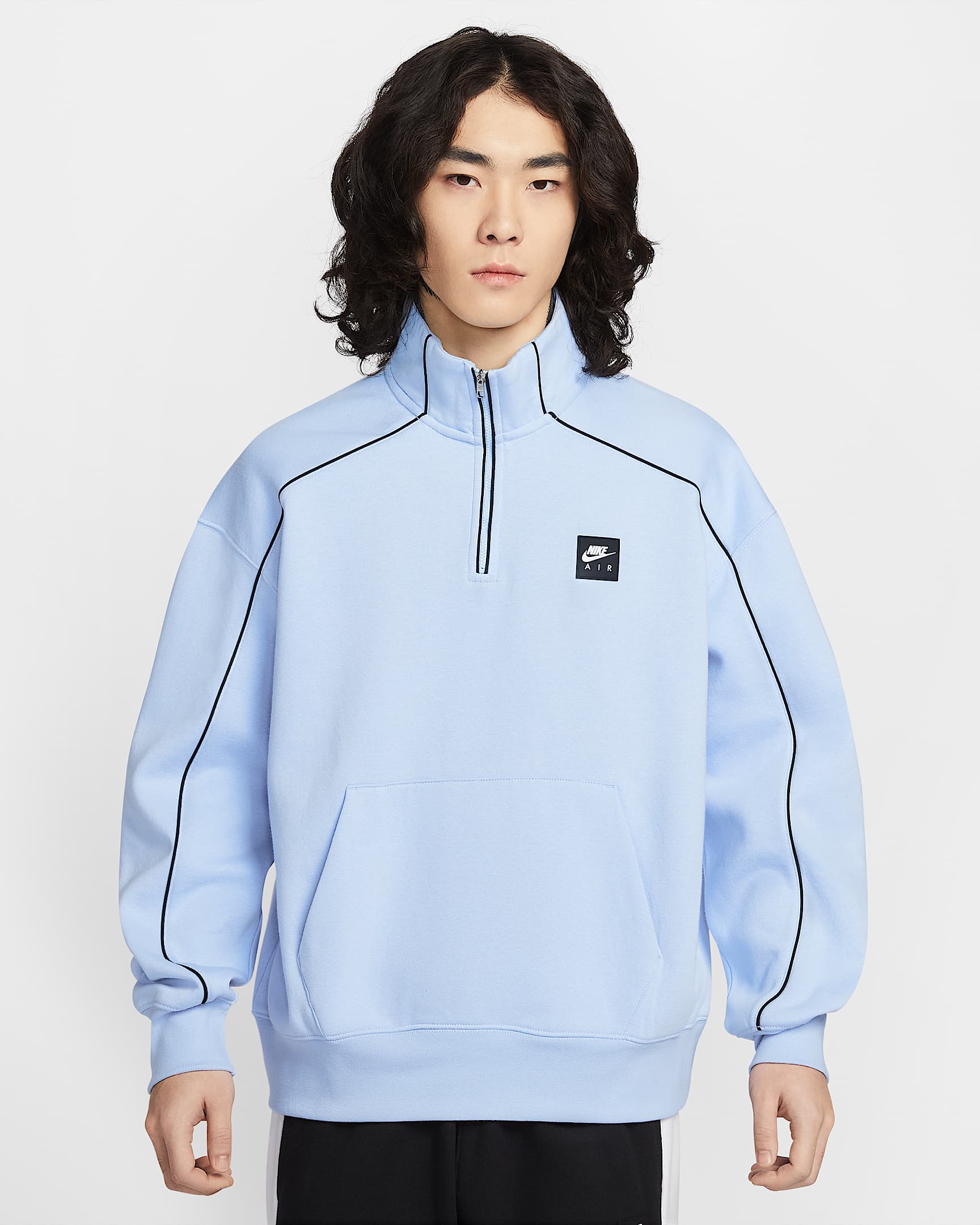 Nike Air 男子 1/4 拉链开襟加绒上衣 - 氢蓝/黑