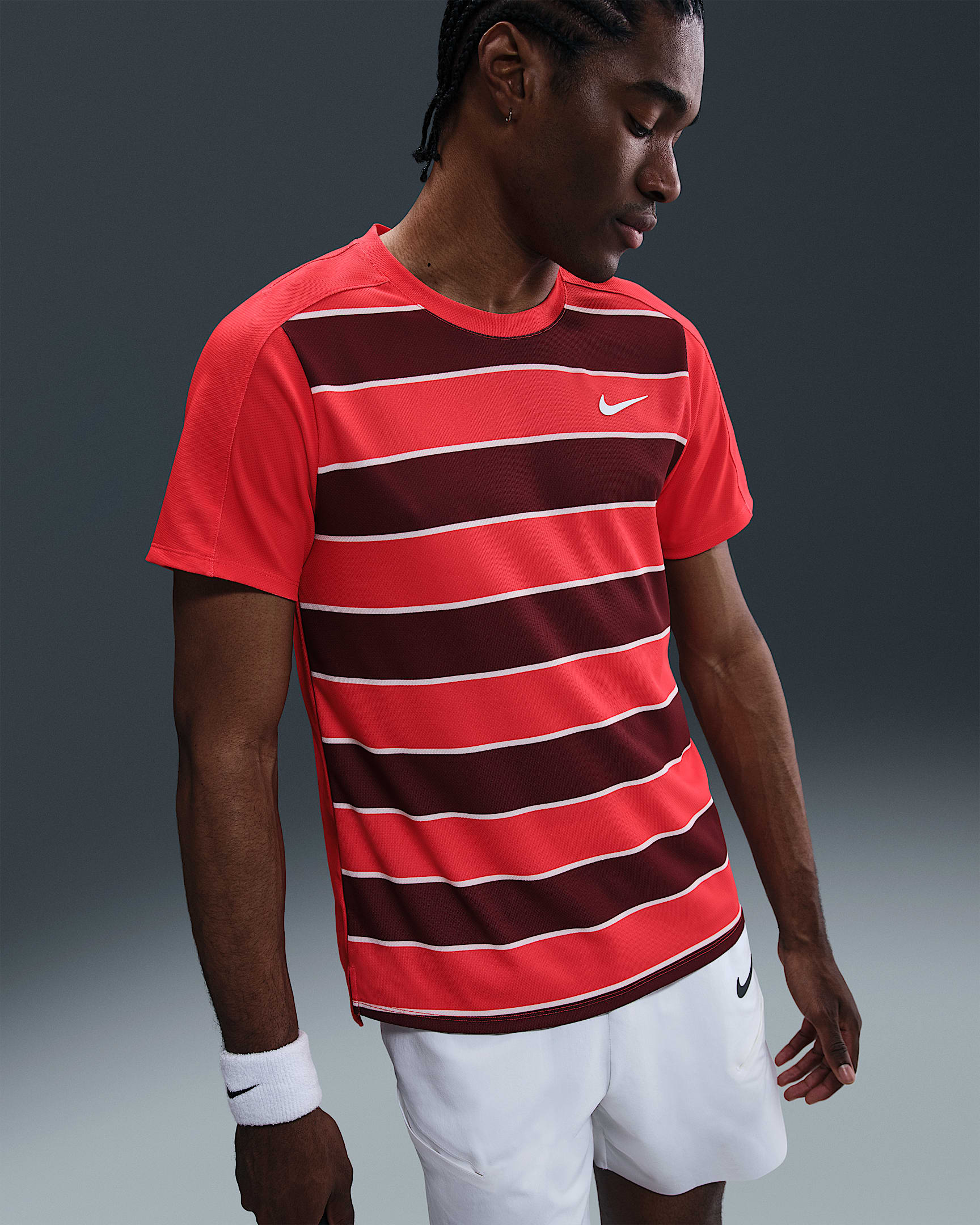 NikeCourt Slam Dri-FIT ADV 网球冠军同款男子速干上衣 - 浅深红/白色