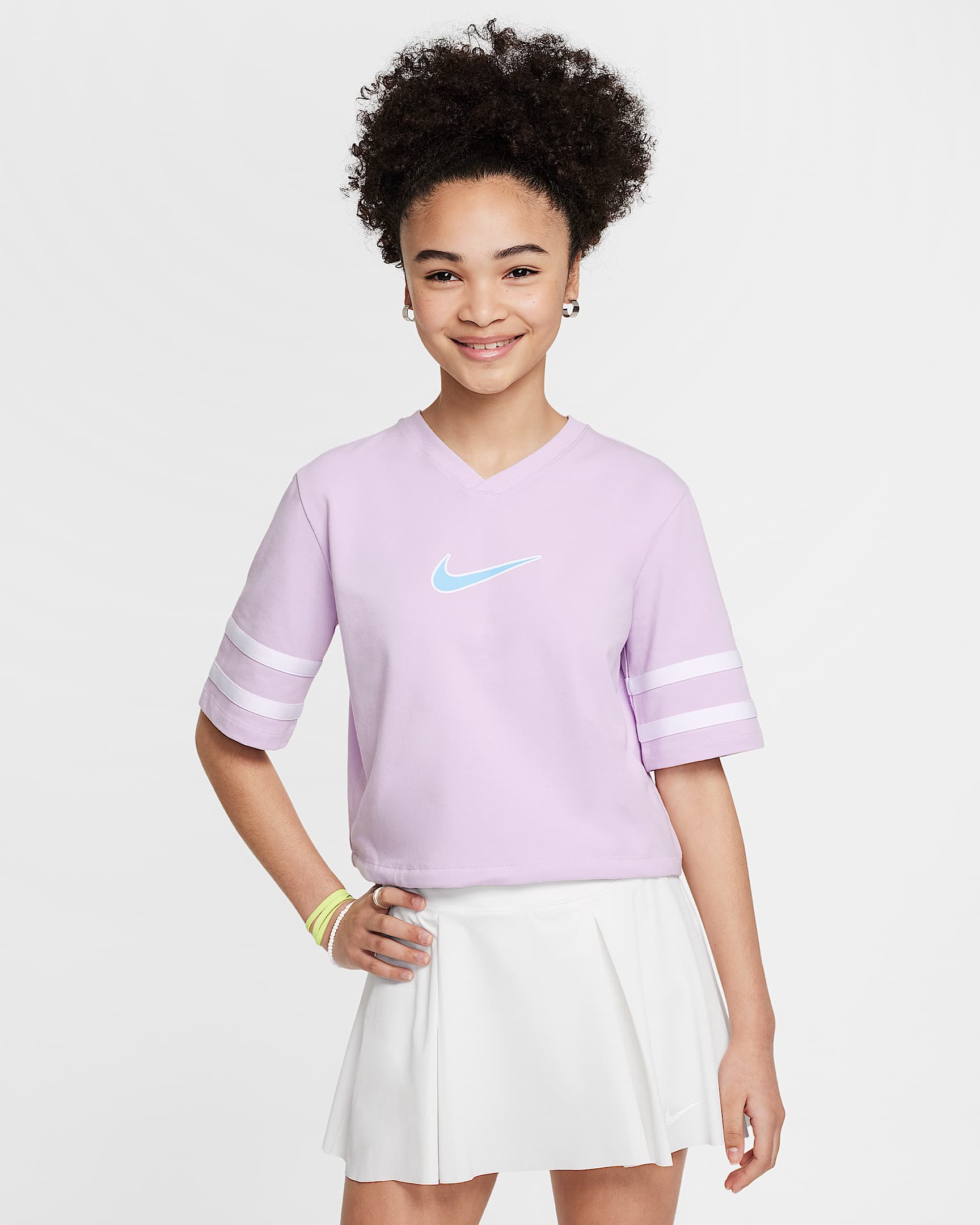 Nike Sportswear 大童(女孩)短袖上衣 - 粉紫/白色